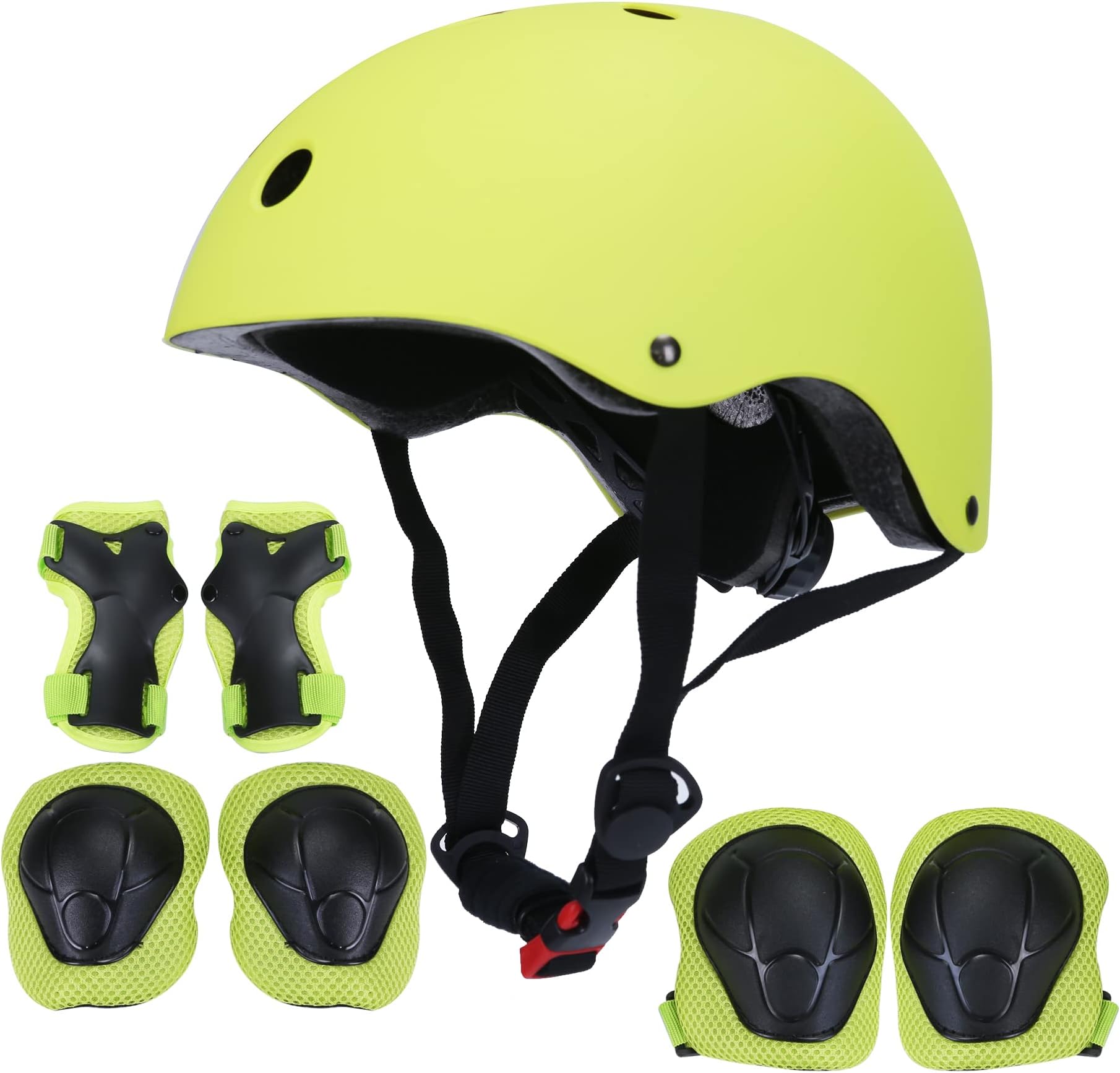 Beauenty 7 in 1 Kids Helmet and Pads Set, Adjustable 3-8 Years Old Kids Bike Helmet Set Knee Pads Elbow Pads Wrist Guards for Scooter Cycling Skateboard Roller Skating Bike Boys Girls Toddler (Green)