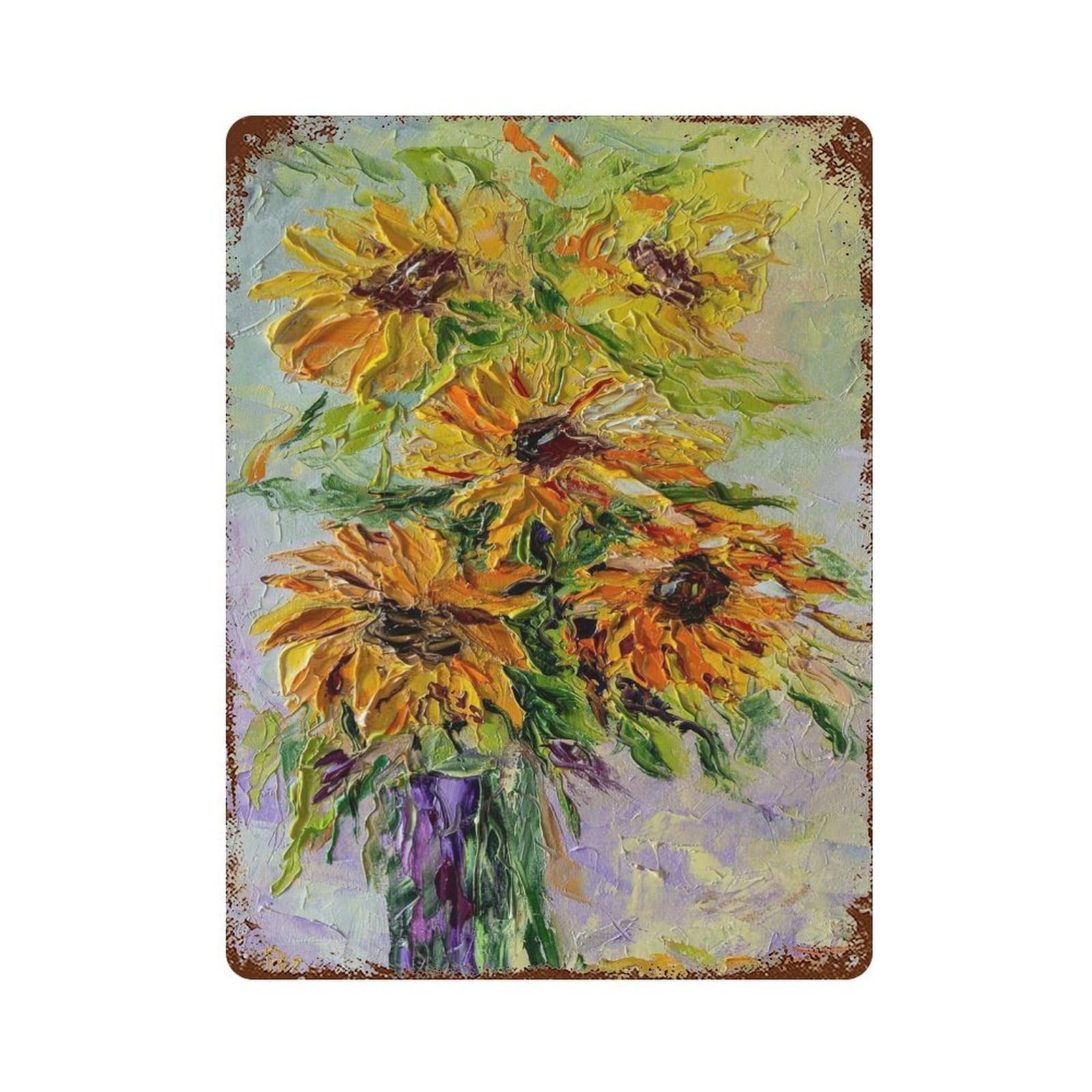 Garage Style Bouquet of Sunflowers Vintage Metal Tin Sign 15.7"x11.8", Industrial Home Decor for Bar And Workshop