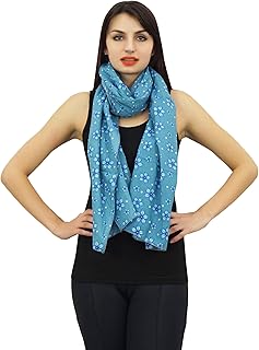 Phagun 100% Cotton Lightweight, Shawl, Scarves Long Women Scarf Floral Printed Sarong Stole Dupatta-Light Blue
