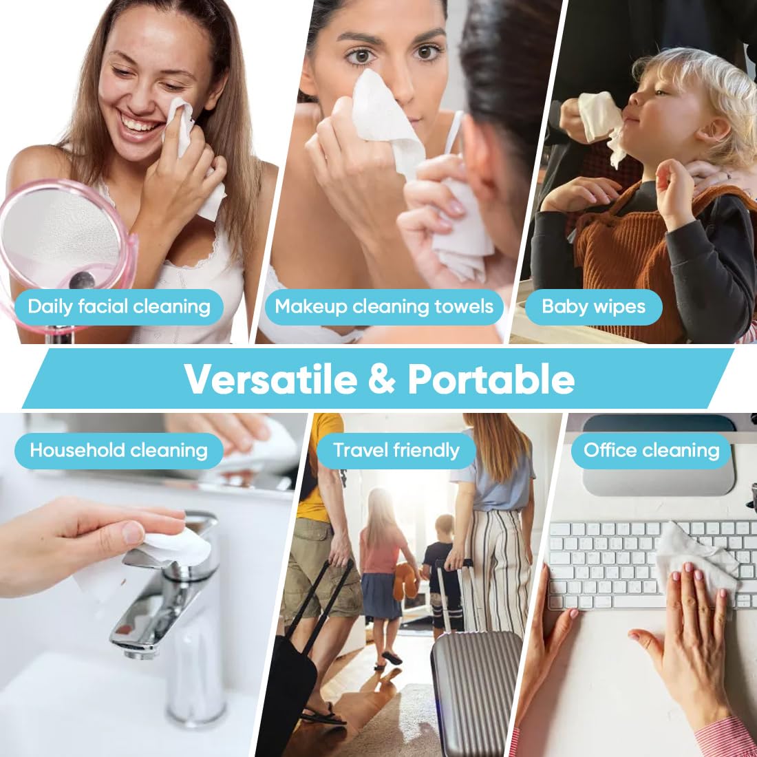 Orighty Asciugamani per il viso usa e getta, biodegradabili e puliti, salviette struccanti super morbide, panno assorbente per la rimozione del trucco, pulizia del viso, infermieristica, all'aperto,