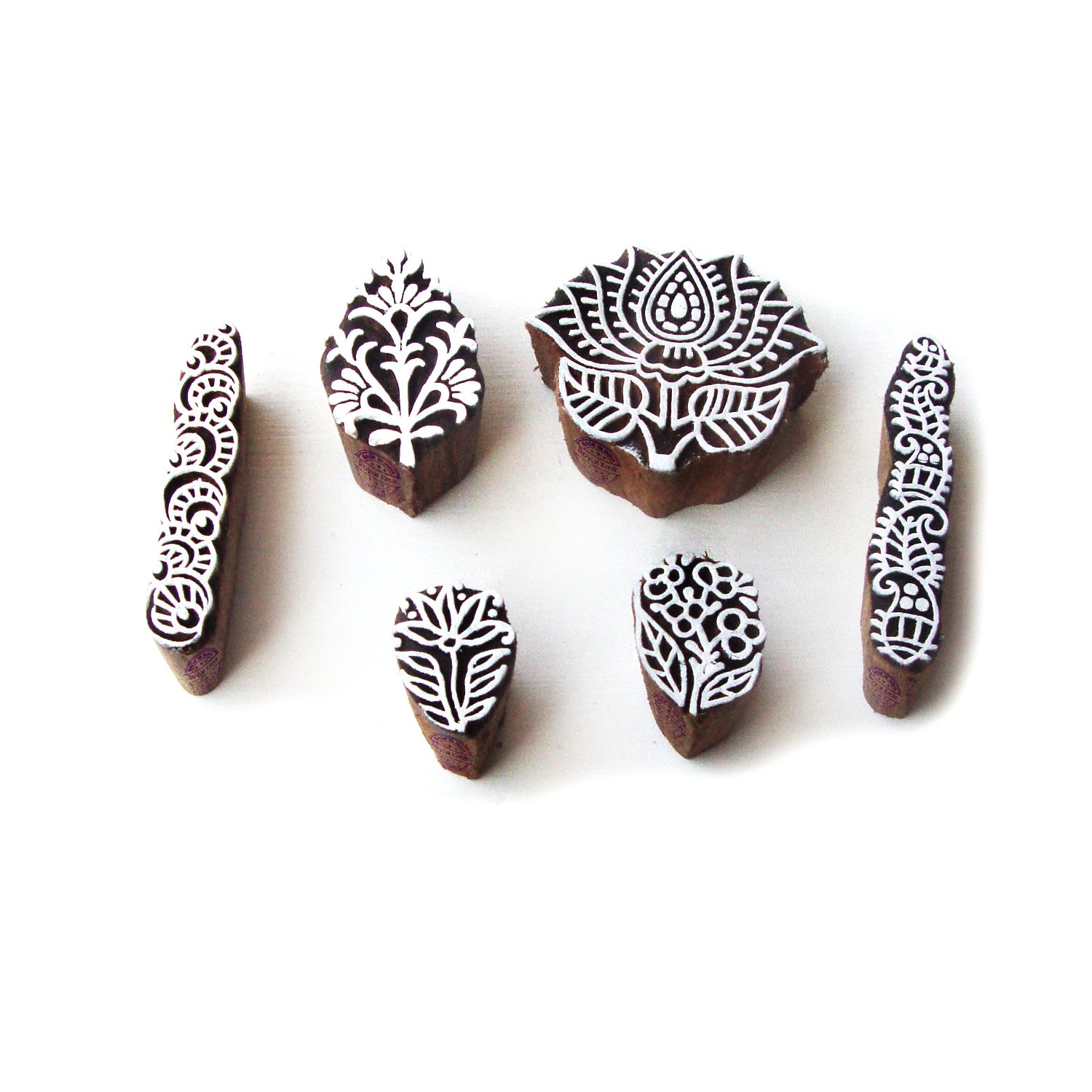 Asian Lotus and Floral Pattern Wood Block Print Stamps (Set of 6) — image 1