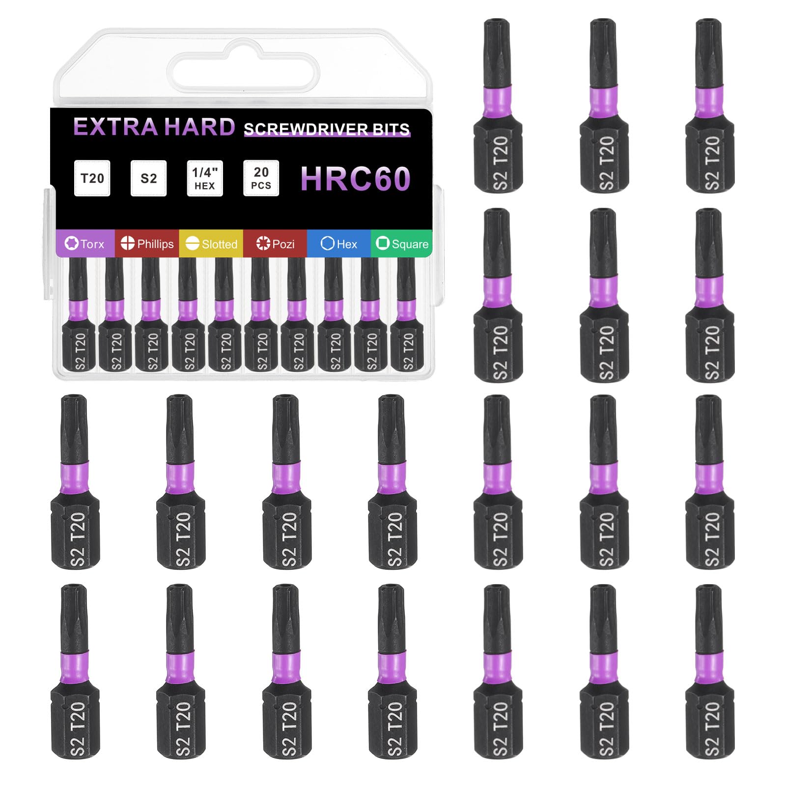 sourcing map 20pcs TT20 Torx Screwdriver Bit 6mm Hex Shank 25mm Length Magnetic Security Tamper Proof 6 Point Head Hex Bits S2 Steel Screw Driver Bit