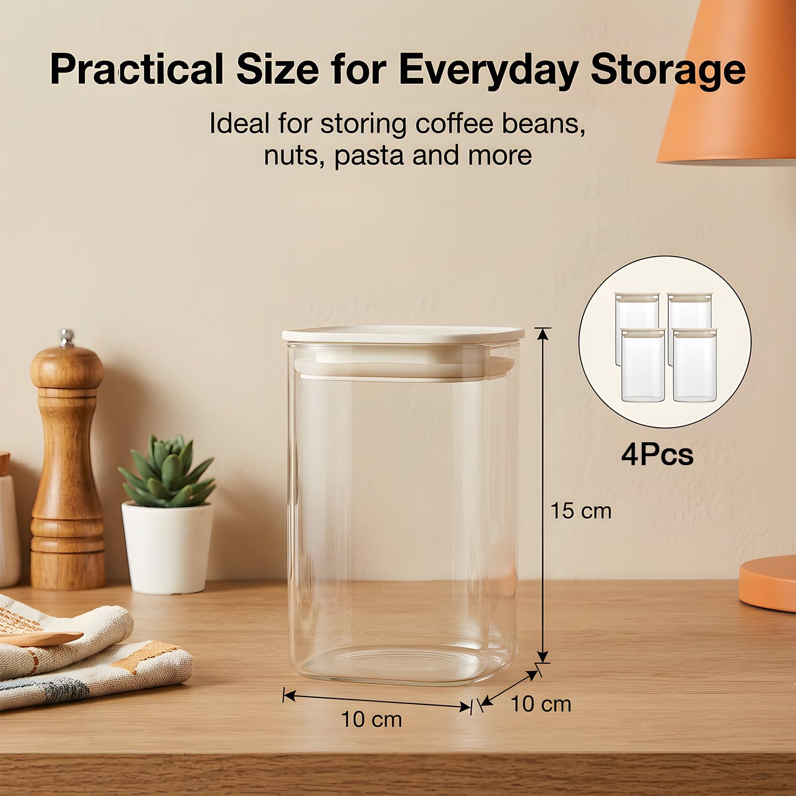 Cozary Tarros de Cristal con Tapa Hermética 4 pcs 1100ML, Botes de Cristal sin BPA, Frascos de Vidrio Aptos Lavavajillas, Botes Cocina Almacenaje para Pasta, Café, Arroz