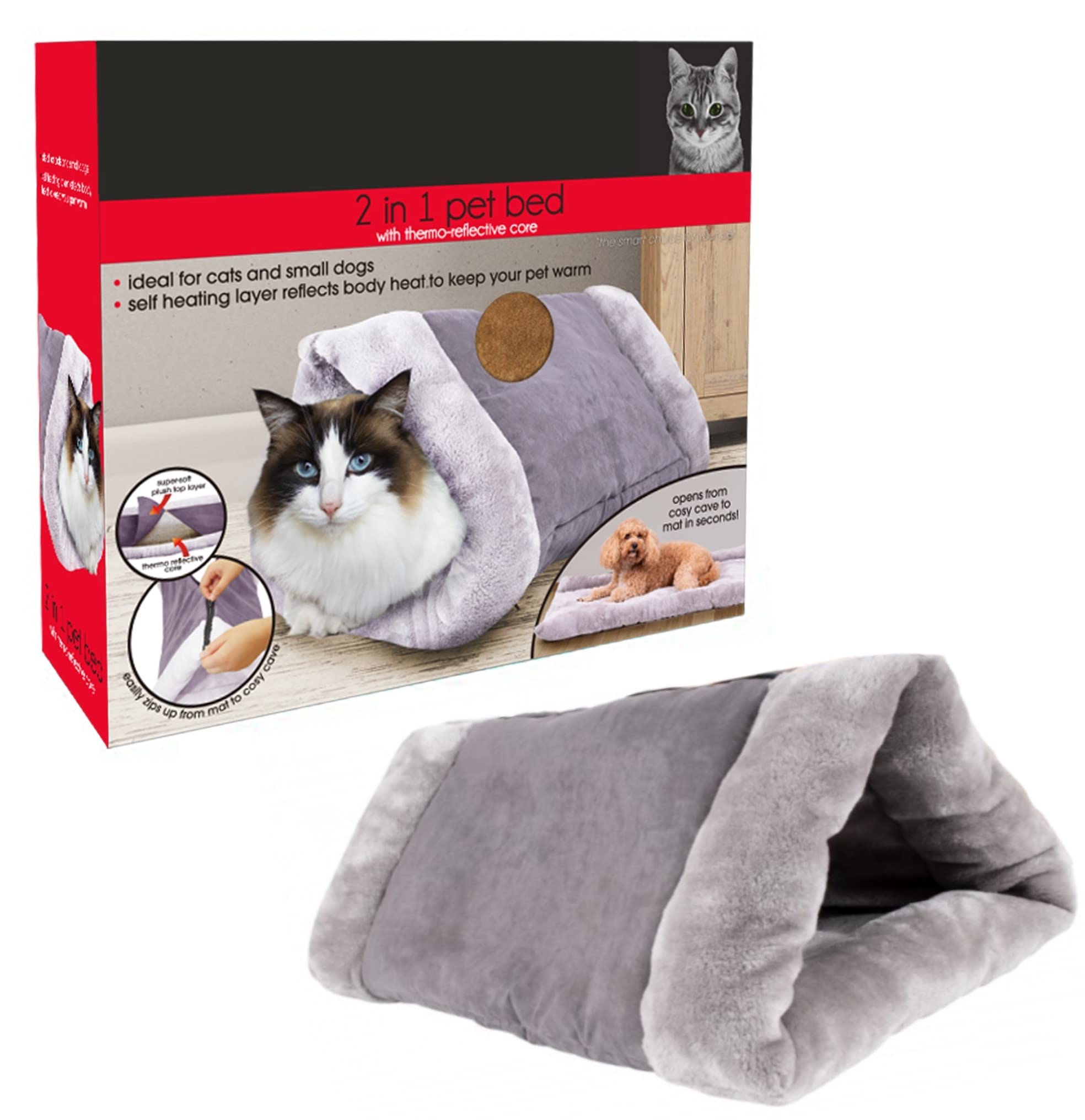 E&A Distribution Limited Cosy Cave Cat & Dog Bed for Winter | 91x58cm Soft Warm Fluffy Pet Bed for Small Dog/Puppy & Cats | Easy Travel & Foldable Bed- (Grey)