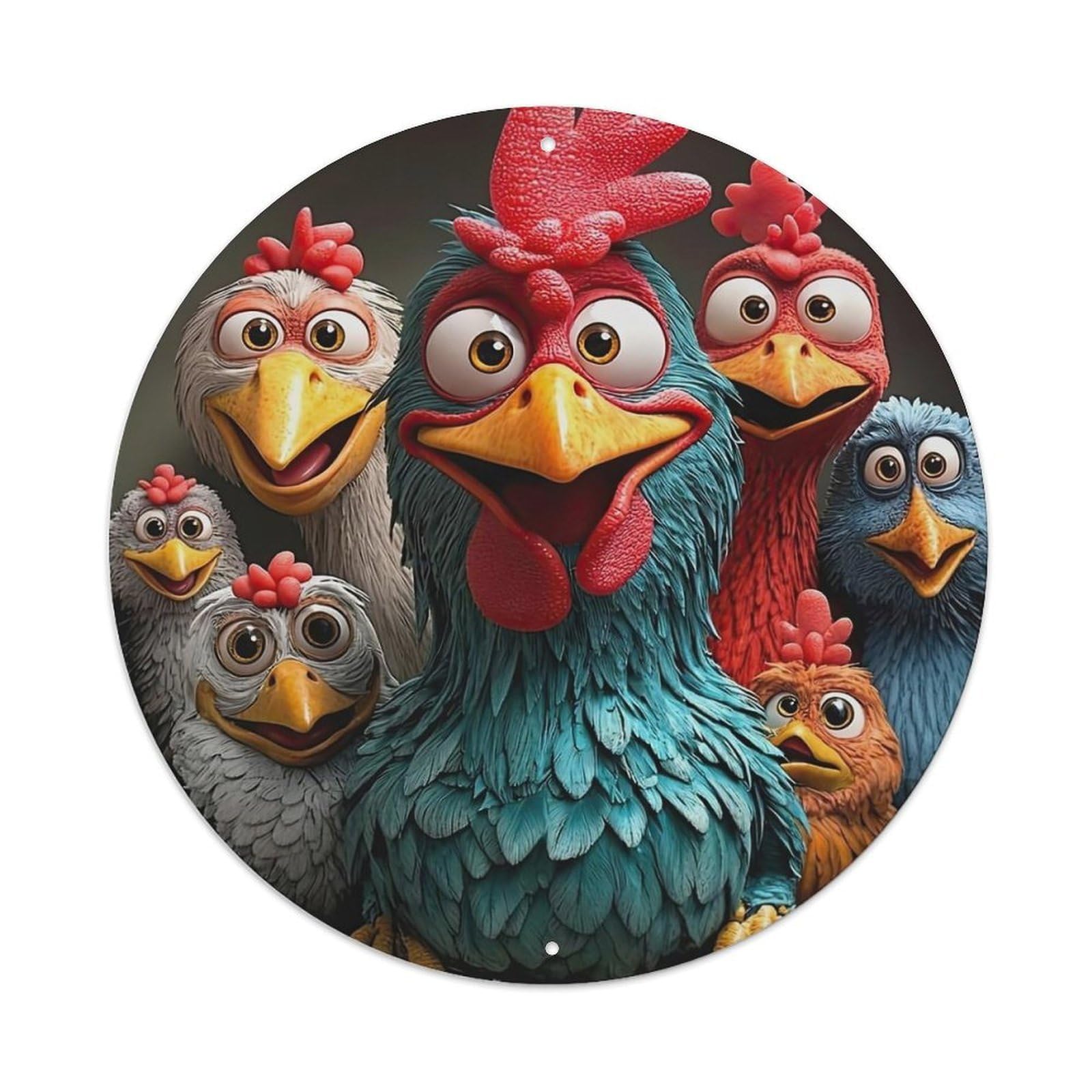 Colorful Chicken Characters Group Portrait Metal Tin Sign