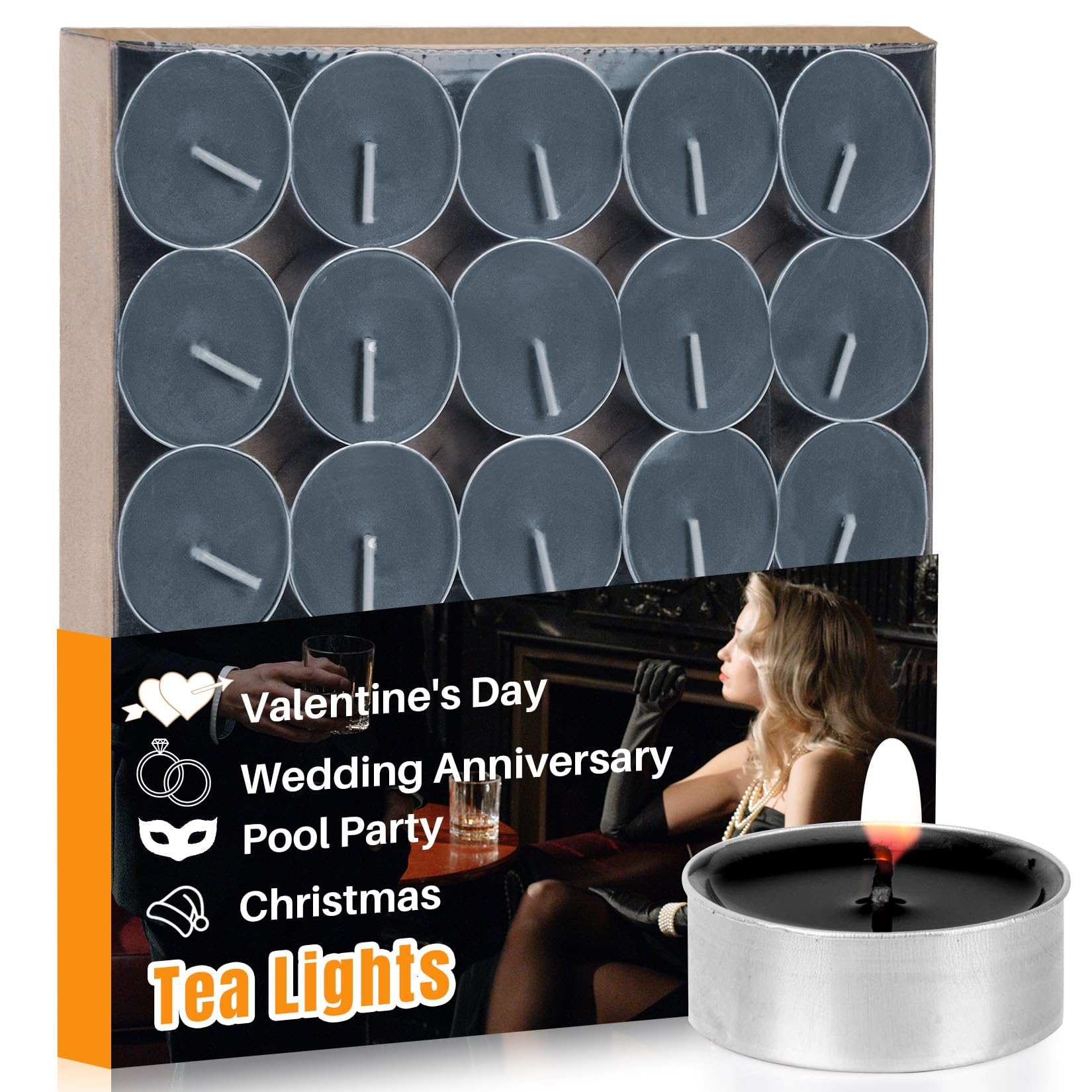 MAQIHAN Black Tealight Candles Bulk - Mini Votive Tea Tree Lights Tea Lights Candles with Cotton Wick for Home,Pool,Shabbat,Wedding,Emergencies,Christmas 25PCS