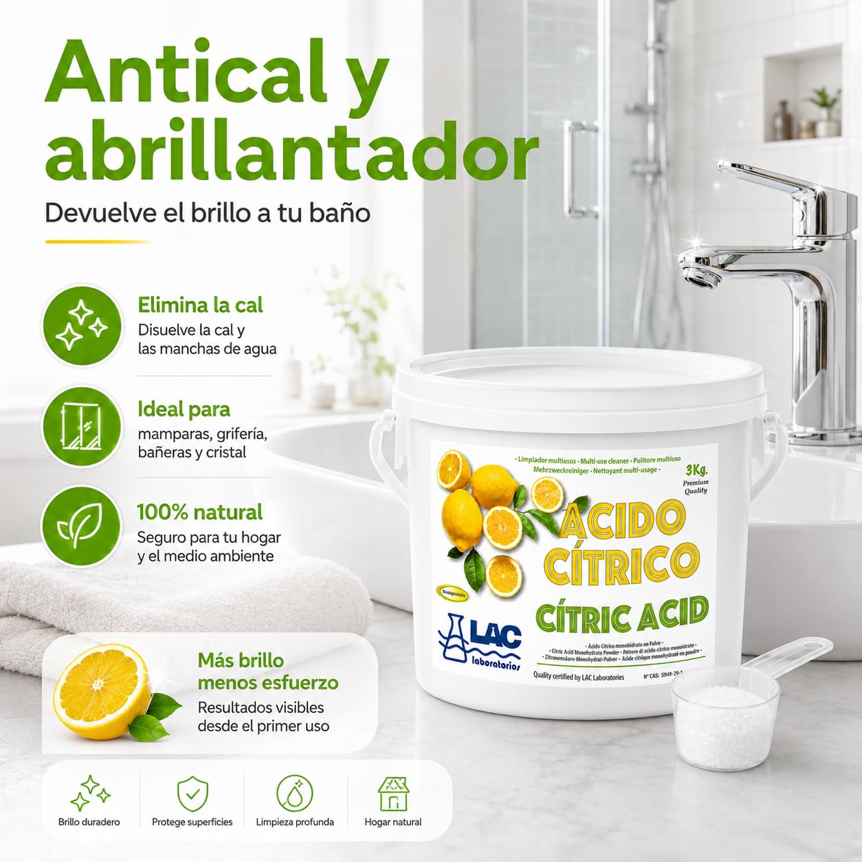 Ácido Cítrico Anhidro Natural 100% Puro 3 kg Laboratorios LAC - DIASA