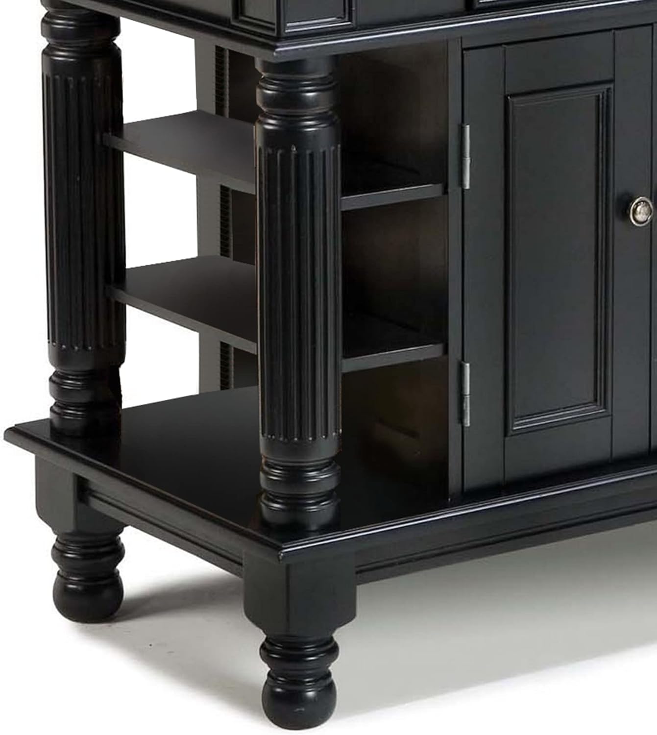 Americana Black Hardwood Kitchen Island with Shelves and Drawer