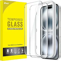 JETech Película de Vidro Temperado para iPhone 16 6,1 Polegadas, Protetor de Tela com Ferramenta de Fácil de Instalar, Amigável ao Caso, HD Transparente, Pacote com 2