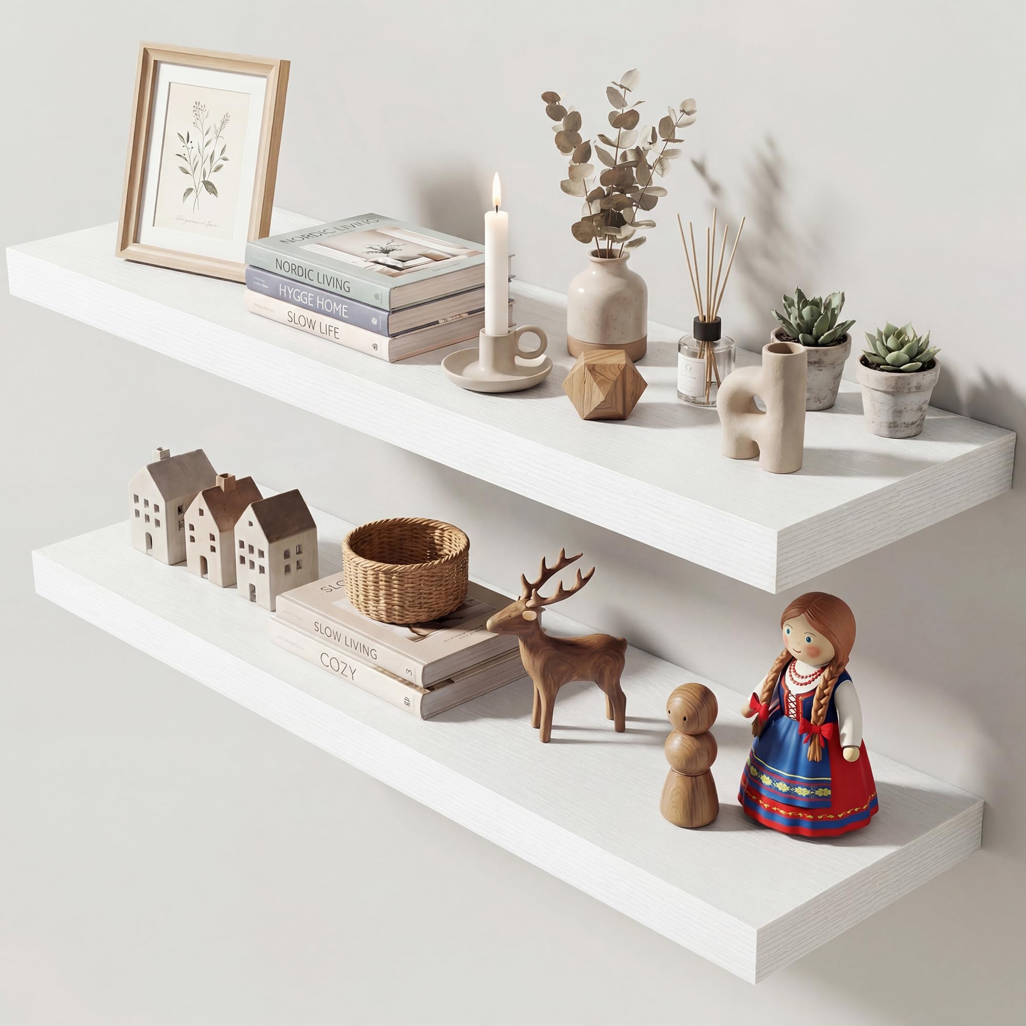Dreamland 36 Inches Floating Shelves for Wall, 9.3" Deep Long Floating Shelves Set of 2, Large Display &amp; Storage Shelf, Wall Shelf for Bathroom Bedroom Living Room Kitchen Office, White