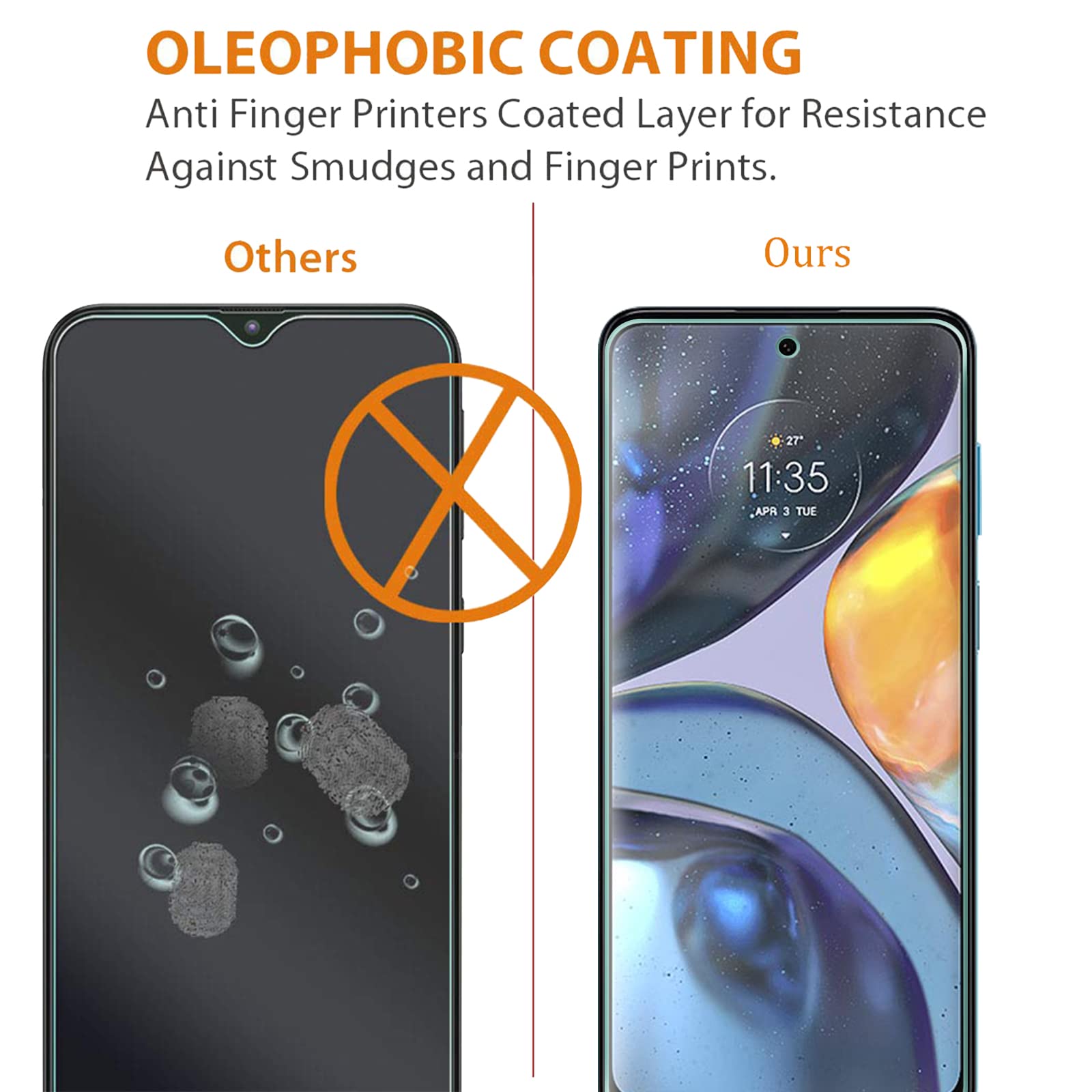JAJOJSJO Vetro Temperato compatibile con Motorola Moto G22 2-Pack Pellicola Protettiva 9H Durezza HD Vetro Schermo Protettivo Anti Graffio Ultra Resistente Protezione Schermo per Motorola Moto G22