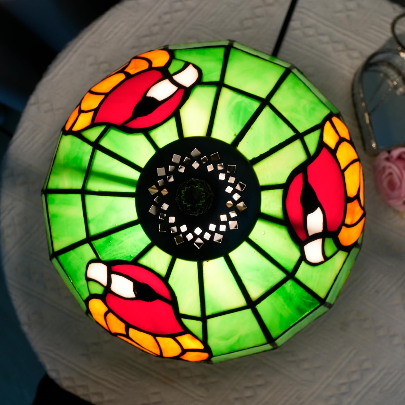 Papuga Tiffany Lampa stołowa z zielonym witrażem Sypialnia Lampka nocna do czytania Lampka biurkowa do domu Biuro Dormitorium Bar Udekoruj