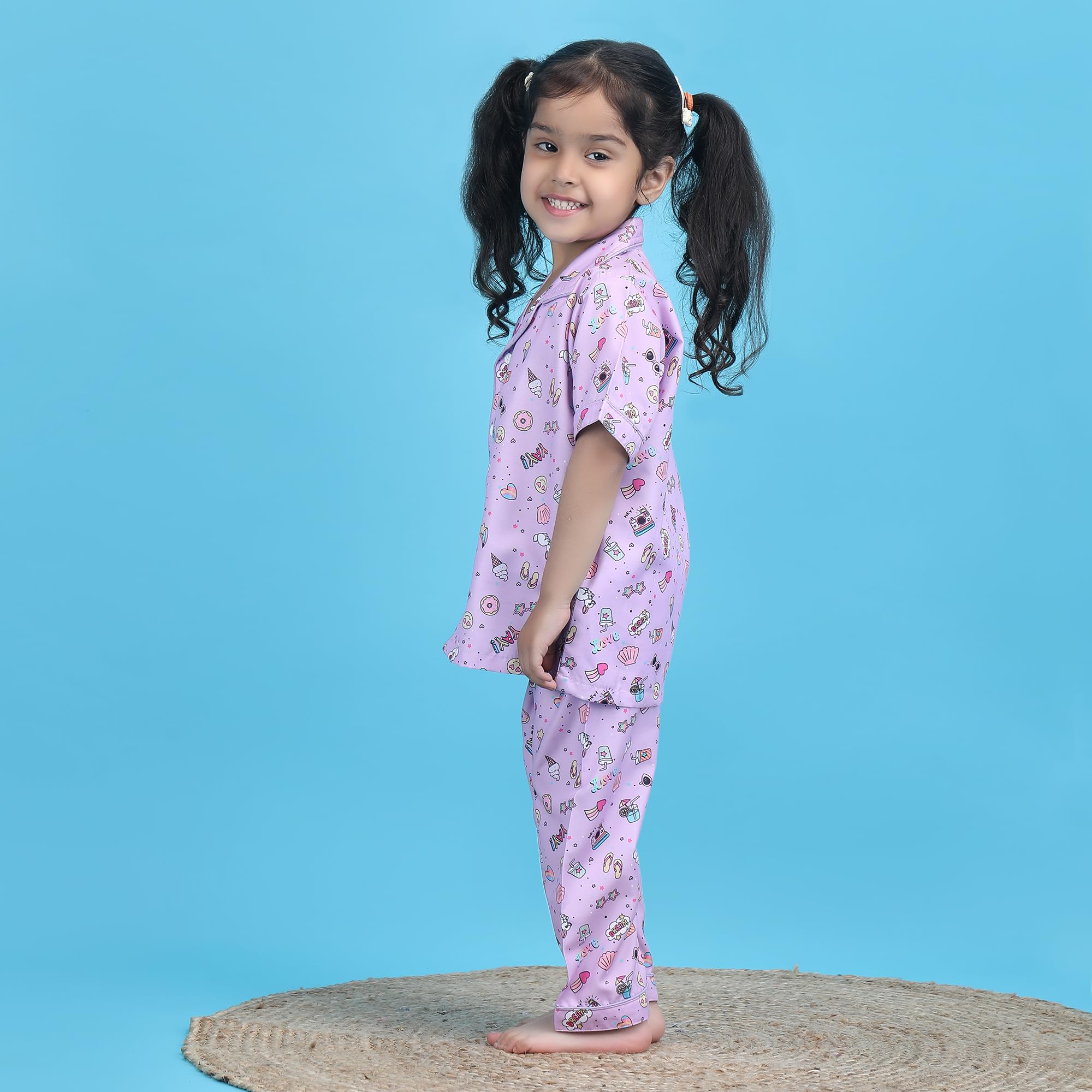 POLKA TOTS Soft Polyester Night Suit for Girls & Boys, Night Dress for Kids, Winter Night Suit for Girls, Comfortable Unisex Night Wear, Printed Pyjama Top Set (Ice Cream Print, 3-4 Y) 3