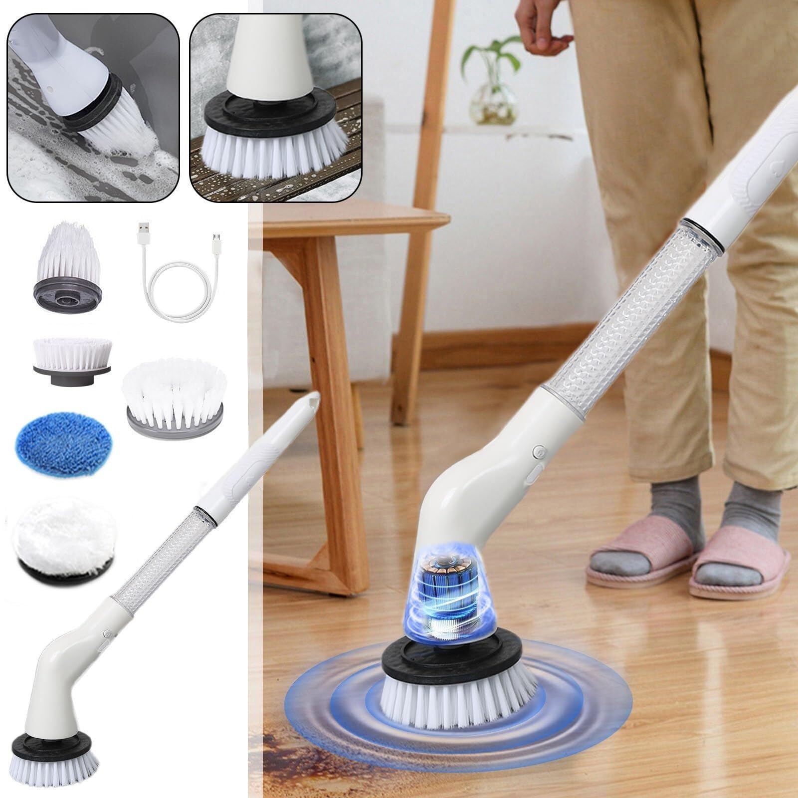 Fregadores Eléctricos Inalámbricos, Fregadores Giratorios De Alta Velocidad 360 Con Mango De Extensión Ajustable, Nuevo Cepillo De Limpieza Eléctrico For Herramientas De Limpieza De Azulejos De Piso D