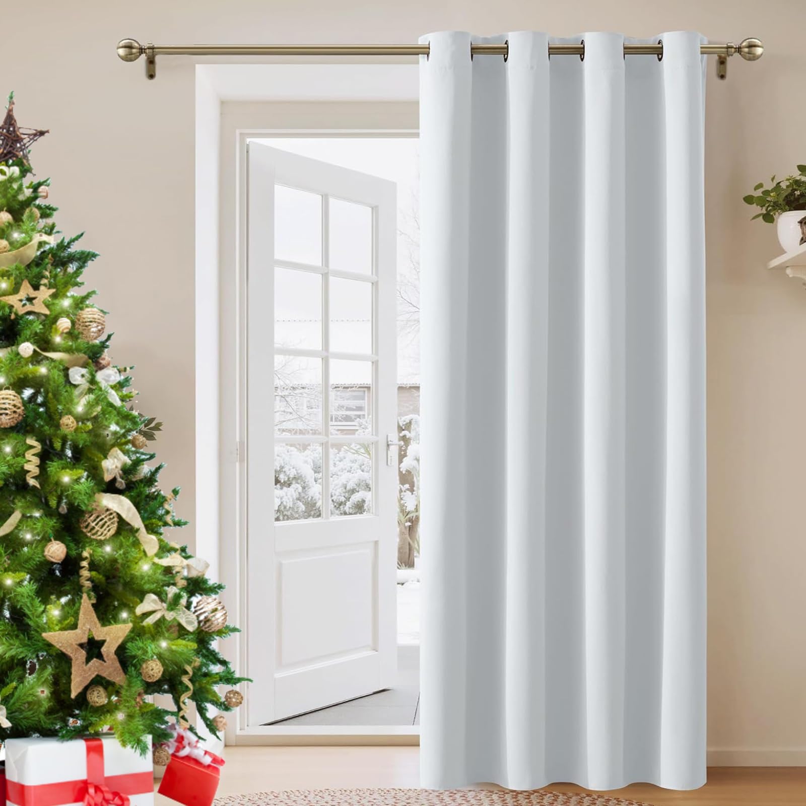 LONGCAO Verdunklungsvorhänge 160 x 80 cm mit Ösen Blackout Curtains Vorhang Thermo Wärmeisolierend Blickdicht Vorhänge, Kälteschutz Vorhang für Wohnzimmer Schlafzimmer, Weiß