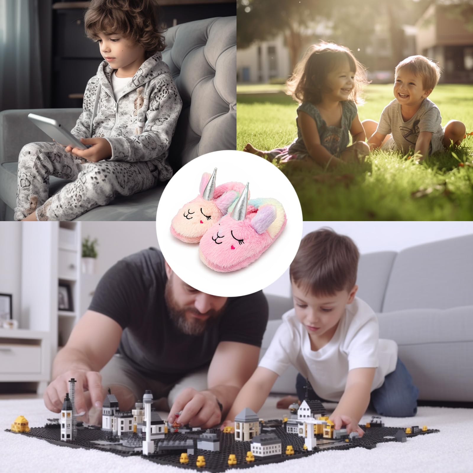 Pantuflas de unicornio para niñas y niños con forro polar cálido de felpa