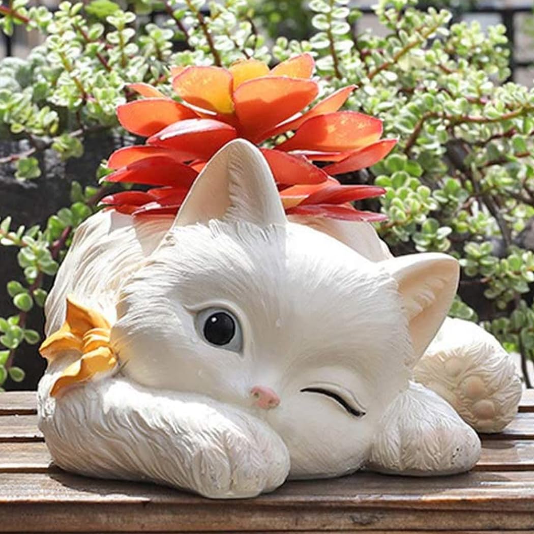 Latemeia Style2 Animal Shaped Cartoon Pot Vase Cat Statue Planter Garden Flower Container Style 2, Cat Shaped Flower Pot, Vase