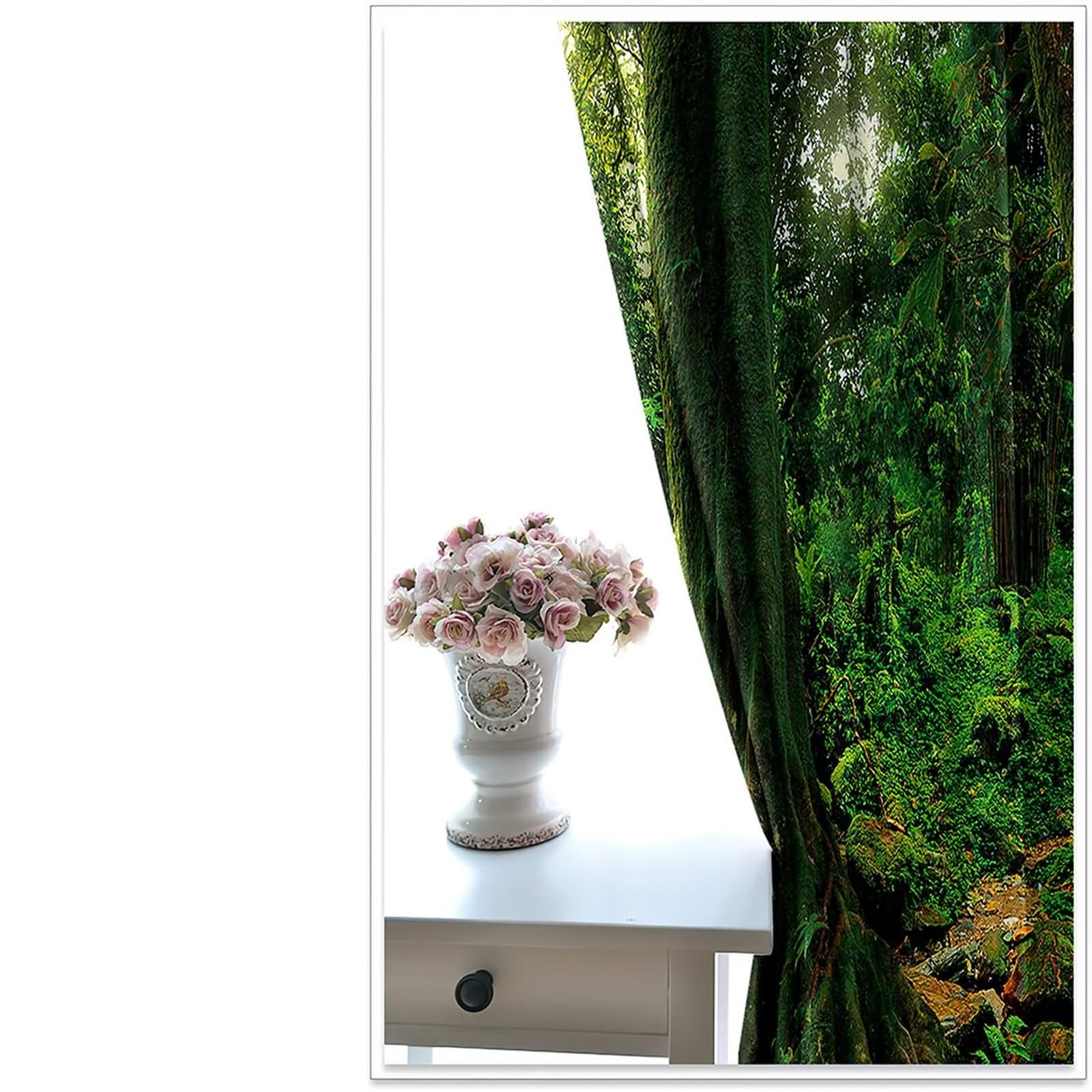 Zasłony zaciemniające do salonu 2 panele, 2 x 137 W x 244 H cm, zasłona z oczkami krajobraz drzew i strumienia, zielona zasłona do sypialni