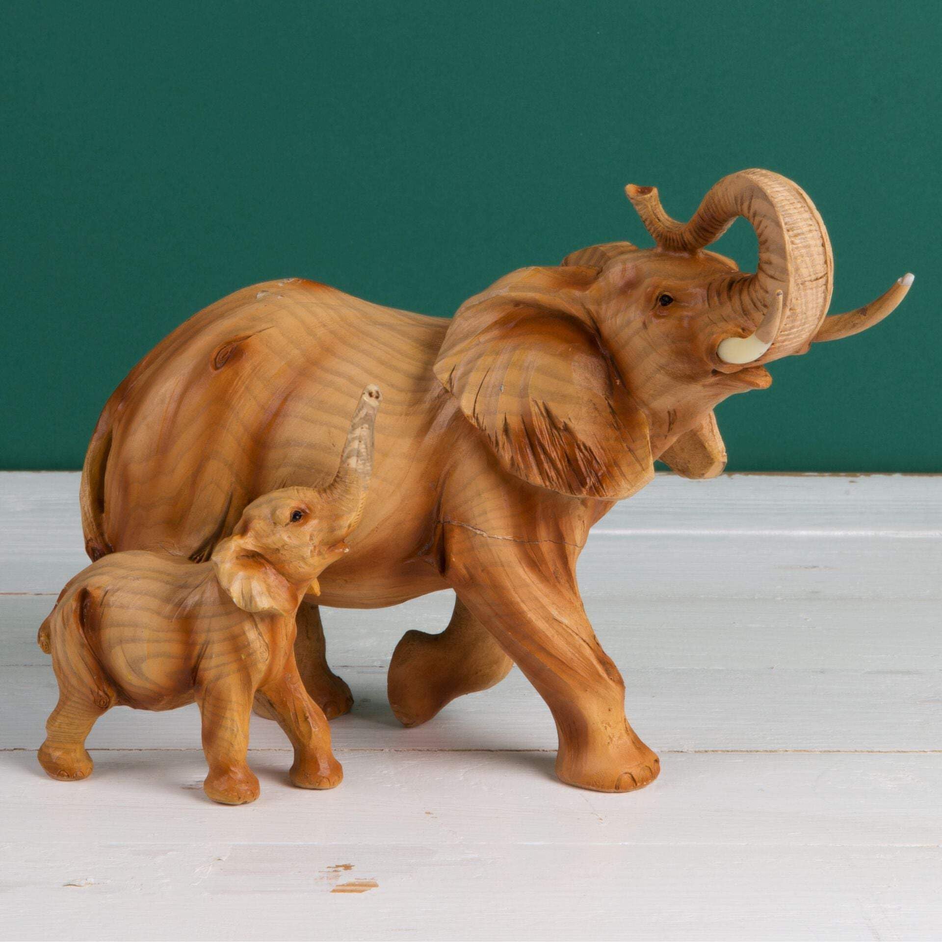  - Naturecraft Wood Effect Resin FigurineElephant & Calf