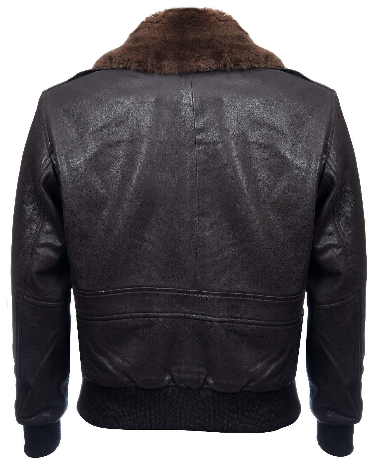 Infinity Leather Chaqueta de Bombardero de Piel de Oveja A2 de Los Hombres con Cuello de Oveja Desmontable