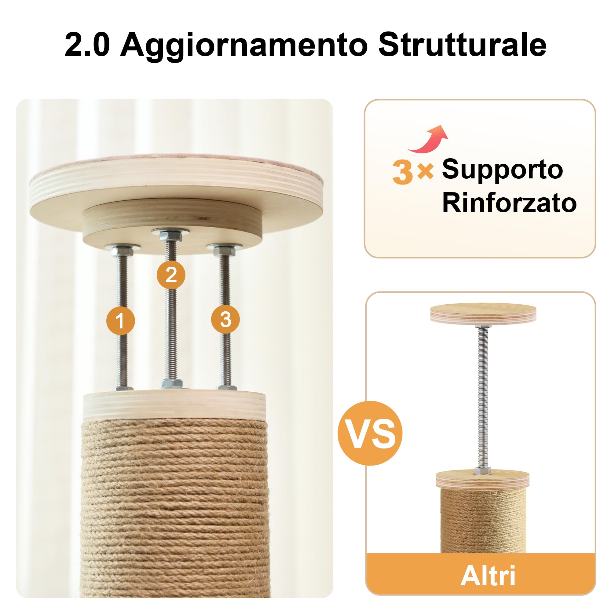 FUKUMARU Albero Tiragraffi per Gatti al Soffitto, 6 Livelli Altezza Regolabile (1.8-3 m),Torre Arrampicata con Palo Tiragraffi Rinforzati, Centro Attività con Tenda e Amaca Morbida per Gatti. Beige