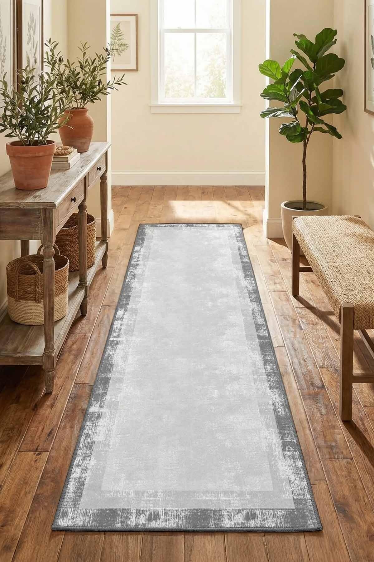 Monnhein Açık Gri Yolluk 1194 - Yıkanabilir, Kaymaz Taban, Dijital Baskılı, Leke Tutmaz, İnce Hav, Modern Koridor, Mutfak, Antre ve Salon için Dekoratif Yolluk