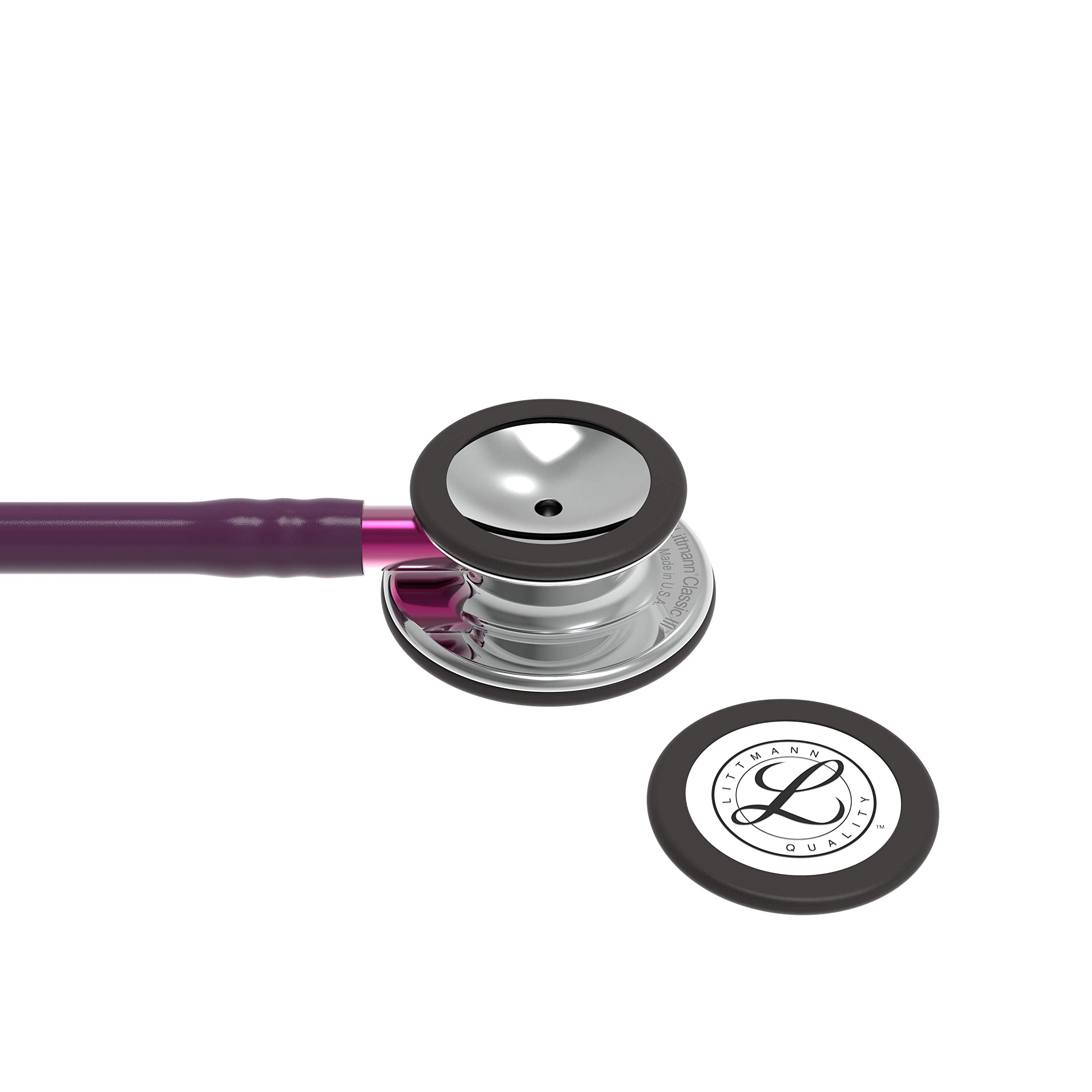 3M Littmann Classic III Stethoskop mit Gravur personalisiert, Arzt Stethoskop zur Überwachung, Profi Diagnostikstethoskop für Praxis, Klinik, Pflege (Hochglanz-Pflaume (Pinker Schlauchanschluss))
