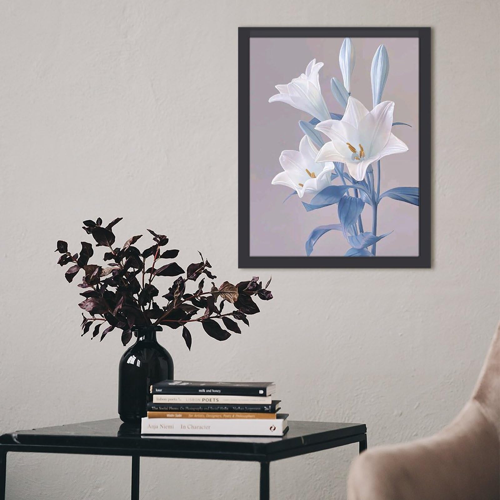 Amazon.co.jp: 白いユリと空色の葉 絵画 絵 超リアルな花のイラスト