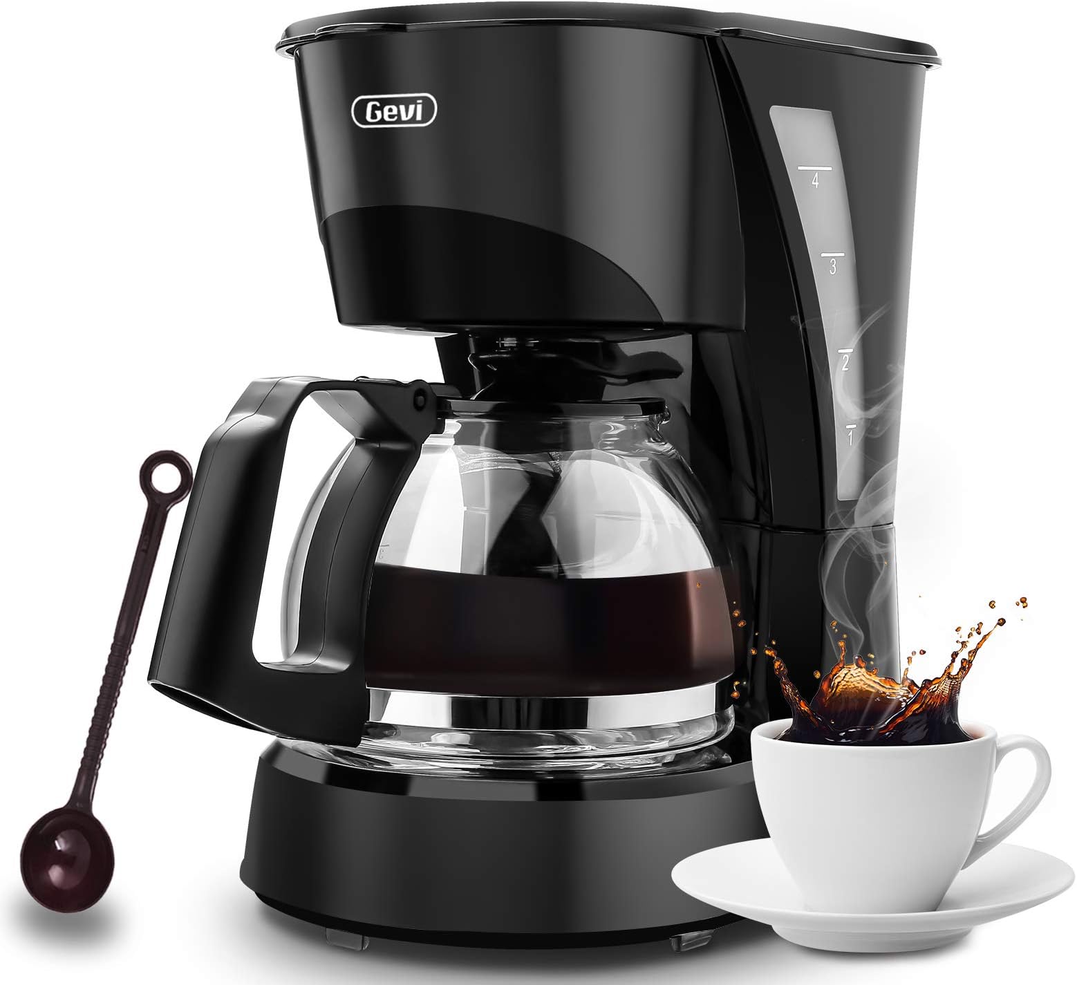 4 Cup Coffee Maker Drip Coffee Machine Silent Operation Anti-drip Coffeemaker with Coffee Pot and Removable Filter for Office Home, Black