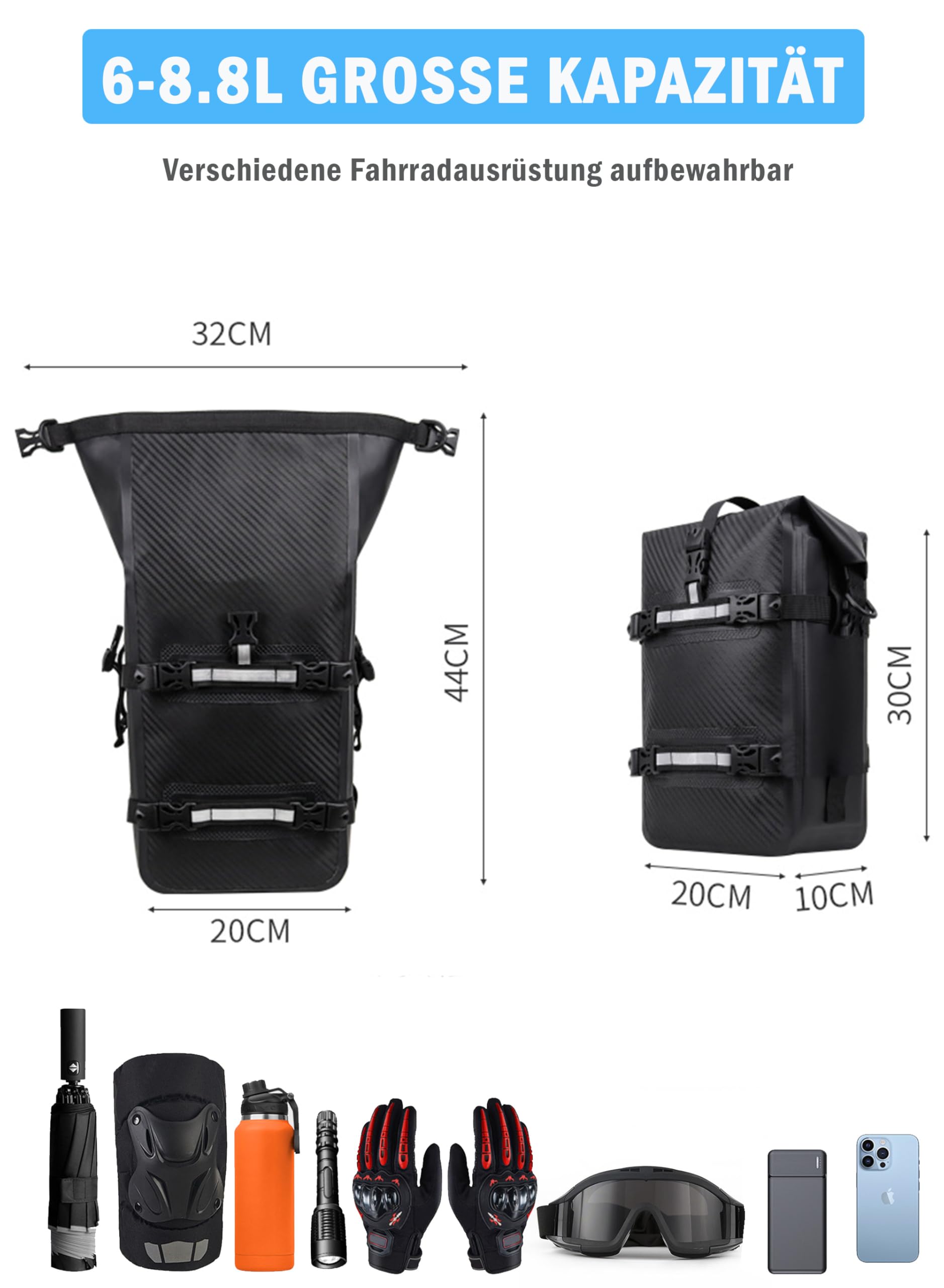 AUMTISC Torba na siodełko rowerowe torba na siodełko rowerowe torba na rower MTB 9,5 x 8,5 x 39 cm 2,5 l