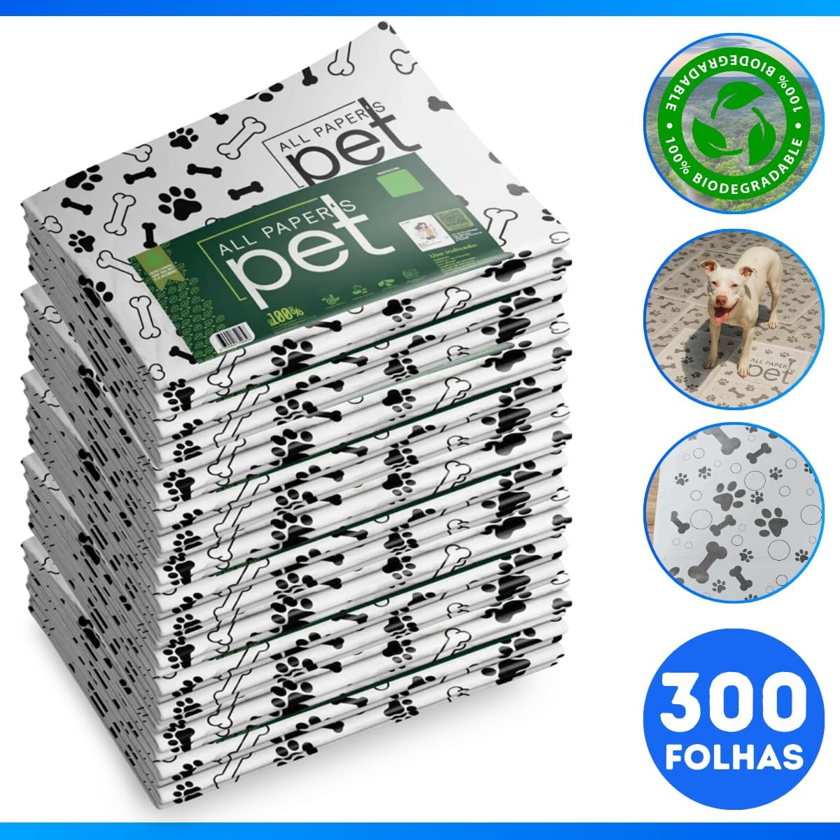 Kit Tapete Higiênico Jornal Pet Atóxico Biodegradável 5 Pacotes c/ 60 Unidades Kit Tapete Higiênico Jornal Pet Atóxico Biodegradável 5 Pacotes c/ 60 Unidades