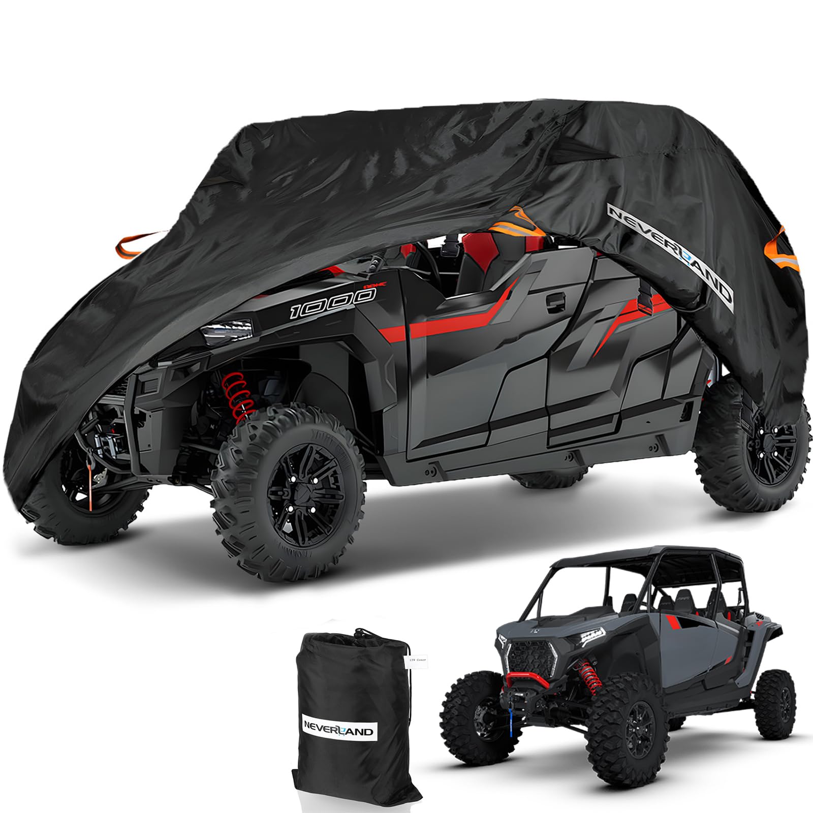 NEVERLAND UTV Cover Waterproof Outdoor - Oxford Cloth Compatible with Polaris RZR Yamaha Can-Am Defender Kawasaki Ranger Cover 4-6 Passenger Black (Up to 169")