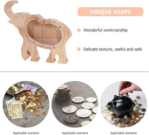 Miniatura 8 de STOBOK Alcancía de madera caja de dinero de animales caja de dinero transparente regalo de cumpleaños de Navidad decoración del hogar para niños y