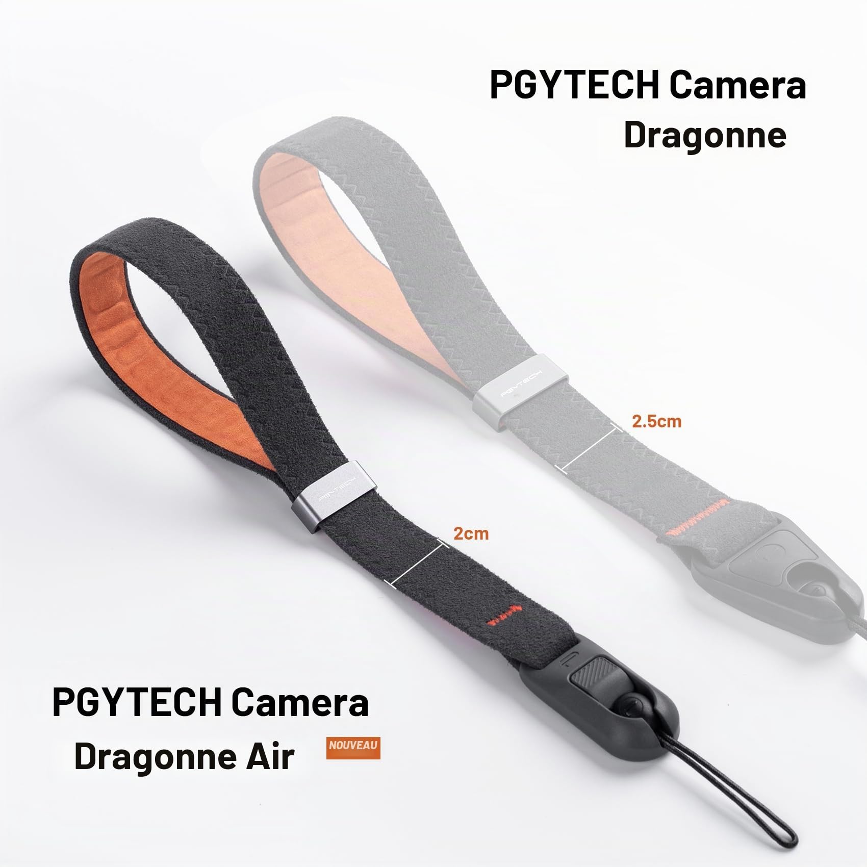 PGYTECH Lanière de caméra Air, Sangle d'appareil photo réglable à fermeture rapide pour Fujifilm x100vi/Caméras vintage/Appareil photo sans miroir, Gris profond