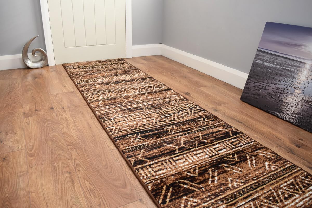 SrS Rugs® Luna Collection, Modern Long Carpet Runner Rug for Entrance Hall and Stairs. Smooth Soft 8mm Depth Pile. 70cm Wide. Any length (Aboriginal Brown, Length: 17' (518cm)) — image 1