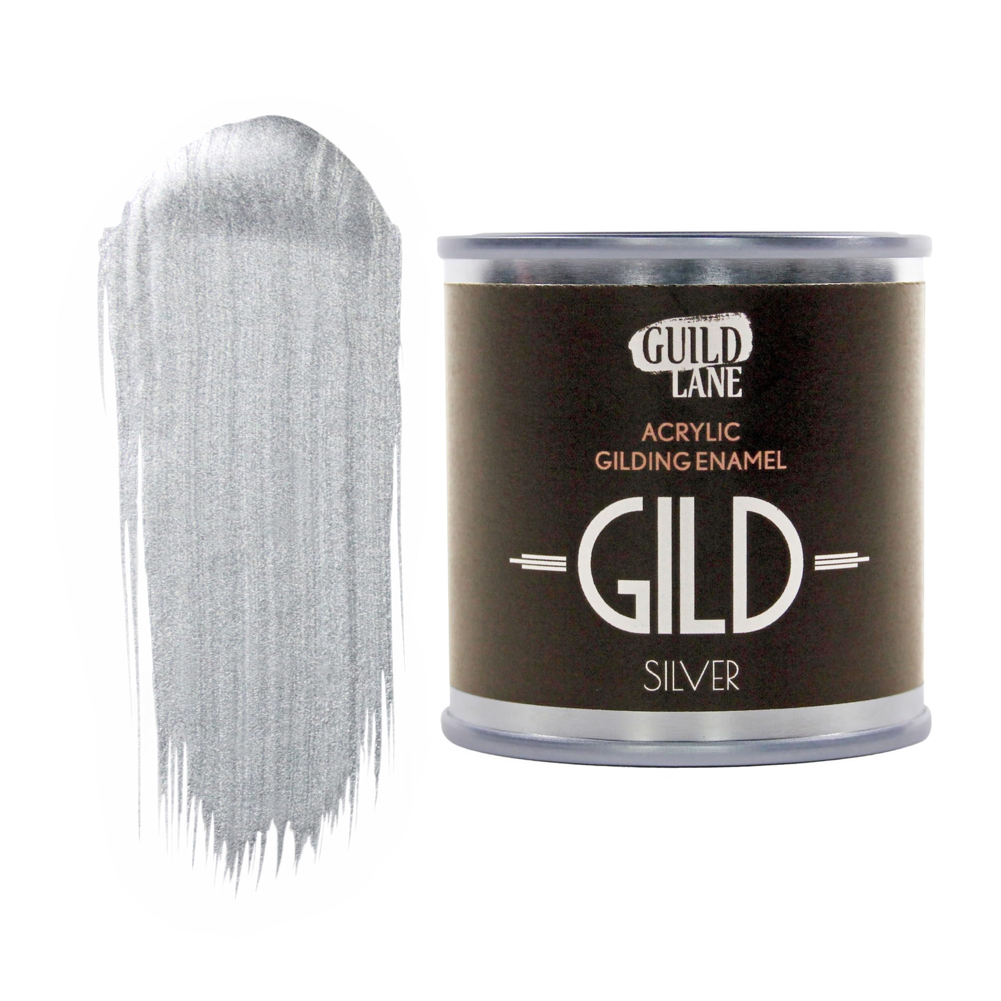 Guild Lane GILD Metallic Acrylic Enamel Paint - Silver - For Wood, Metal, Glass, Furniture & Crafts - Water-Based, Non-Tarnish Finish - 125ml Tin - Made in Britain