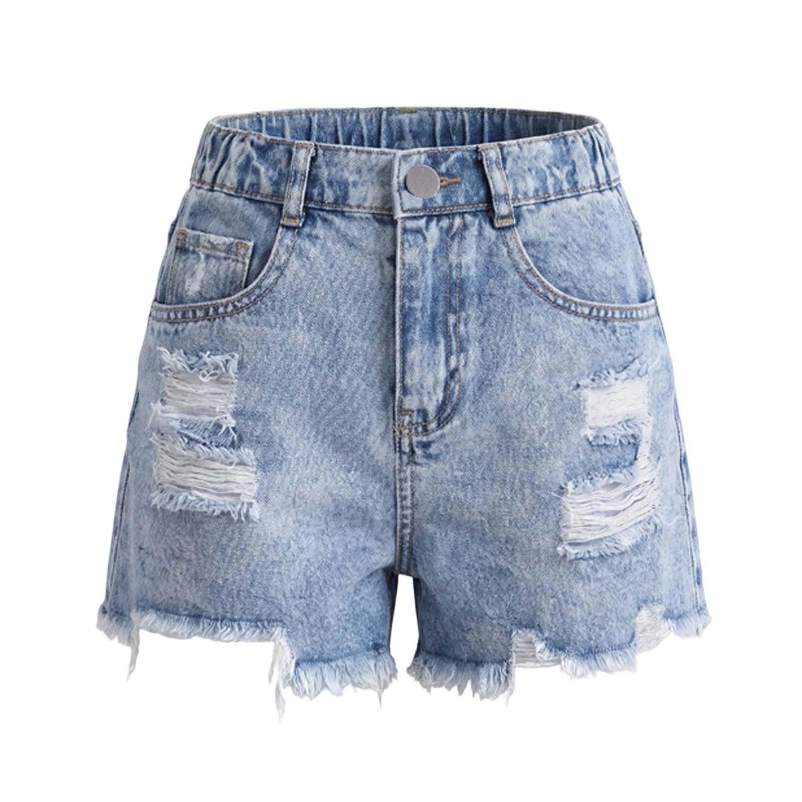 Generico Pantaloncini Jeans Ragazze con Pizzo Fiocco Stampa Corti Strappati a Vita Alta Shorts Denim Pantaloncini con Tasche Estivi Vintageshorts Bambina Stretch Traspiranti Shorts Casual Pantaloni