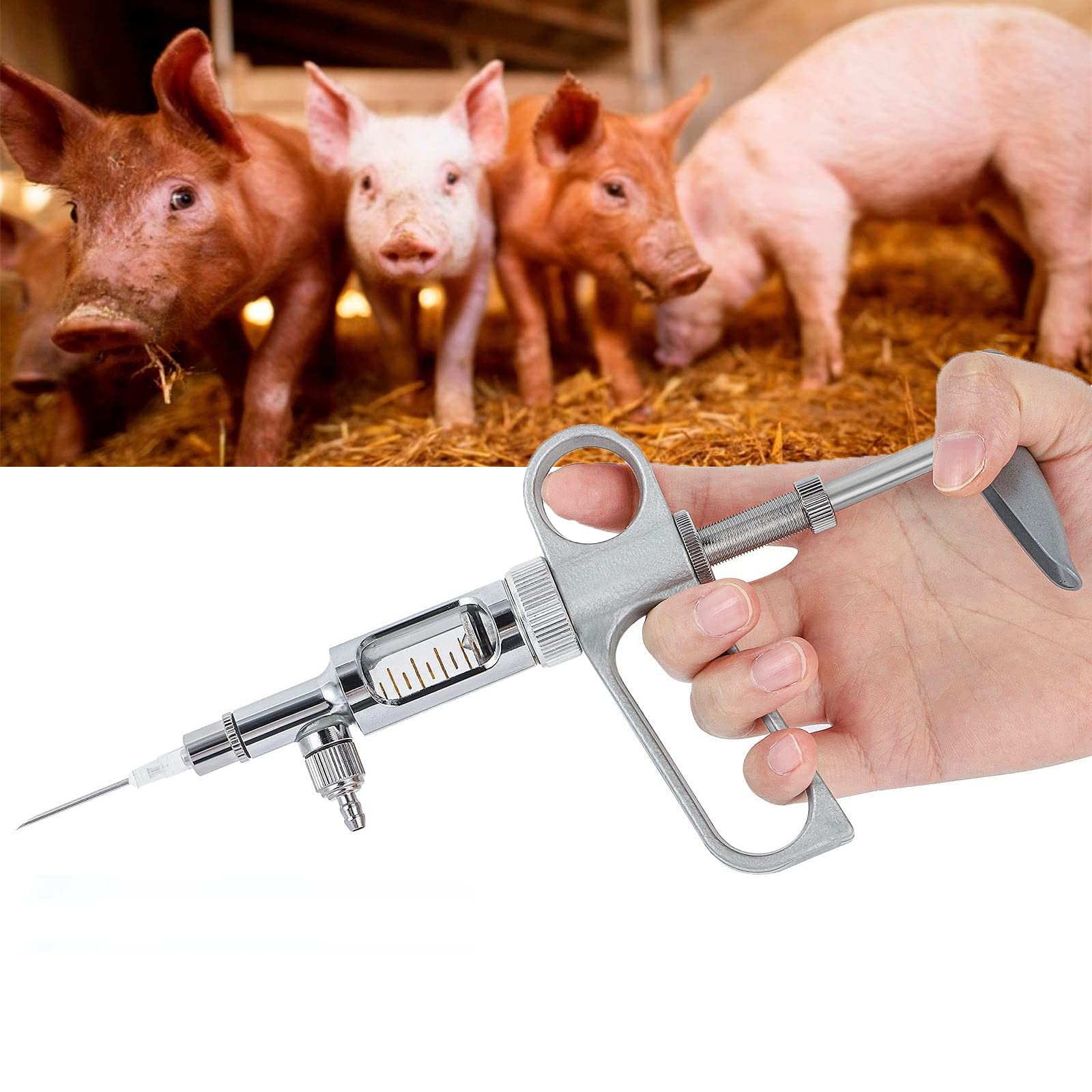 Buy Livestock Syringe Injector, 5ml Continuous Adjustable Animal Injector, Stainless Steel