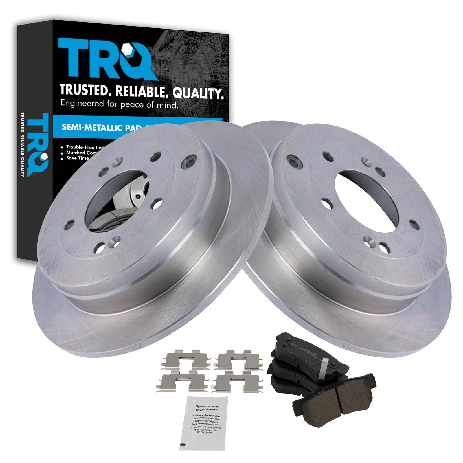 TRQ Rear Brake Pad and Rotor Set Semi Metallic Solid Rotors