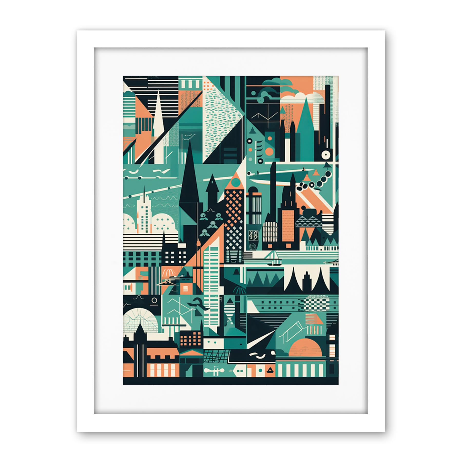 Artery8 Modern Abstract Geometric Dundee Cityscape Design Artwork Framed Wall Art Print 18X24 Inch