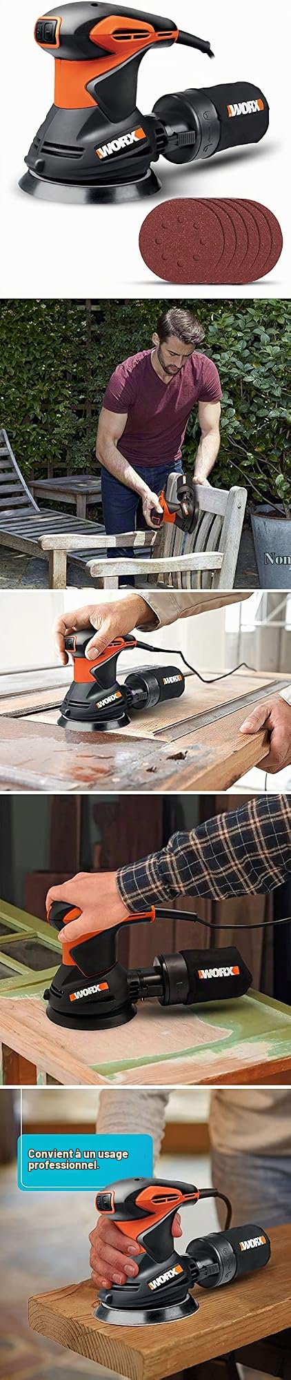 WORX Ponceuse orbitale 300W WX652.1 Ø125 mm