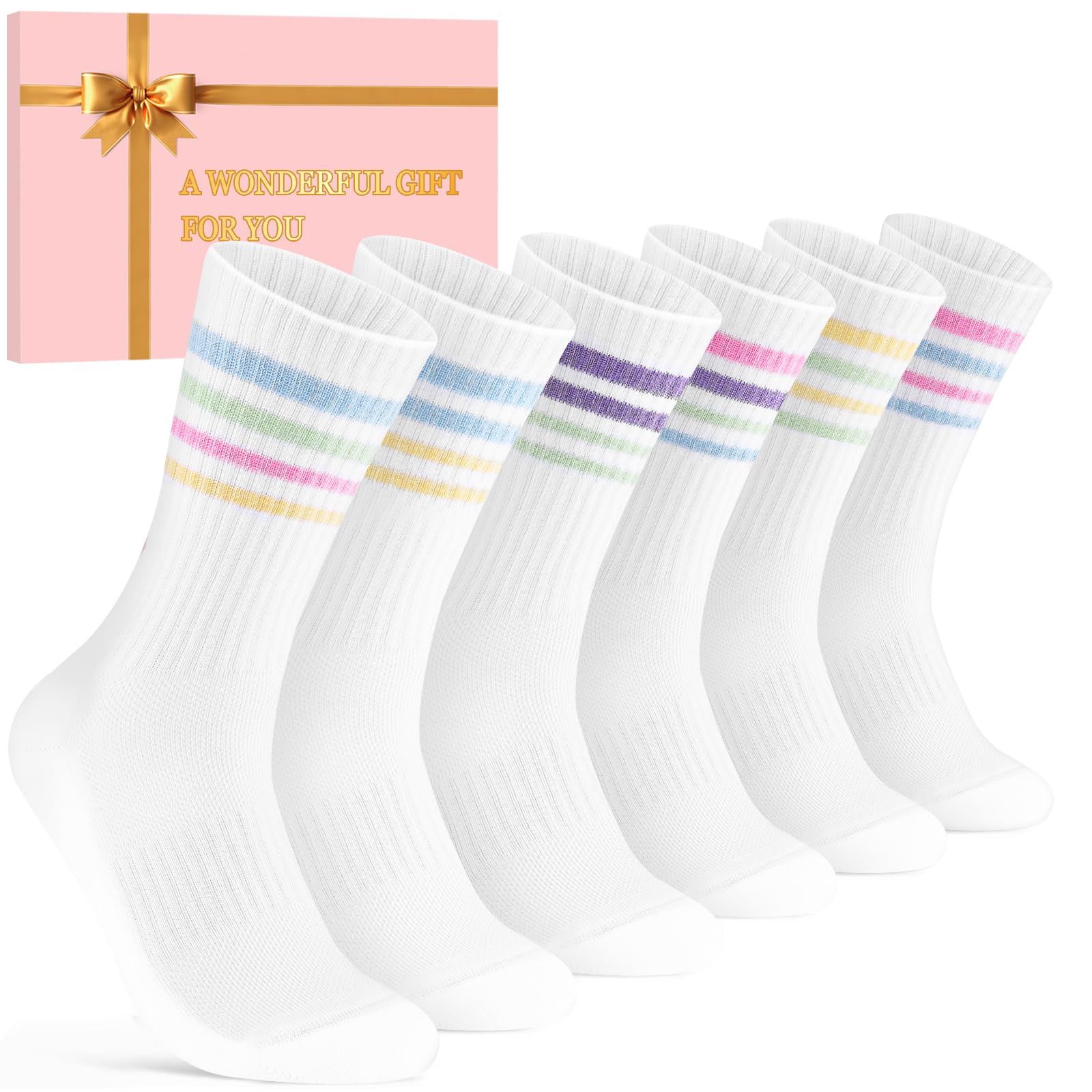 Niorasen Romantisches Valentinstag-Geschenk für Sie, Damen Tennissocken 35-38 39-42, Geschenke für Frauen Ehefrau Freundin Paare, Atmungsaktive Baumwollsocken Bunte Sportsocken Laufsocken 6 Paar