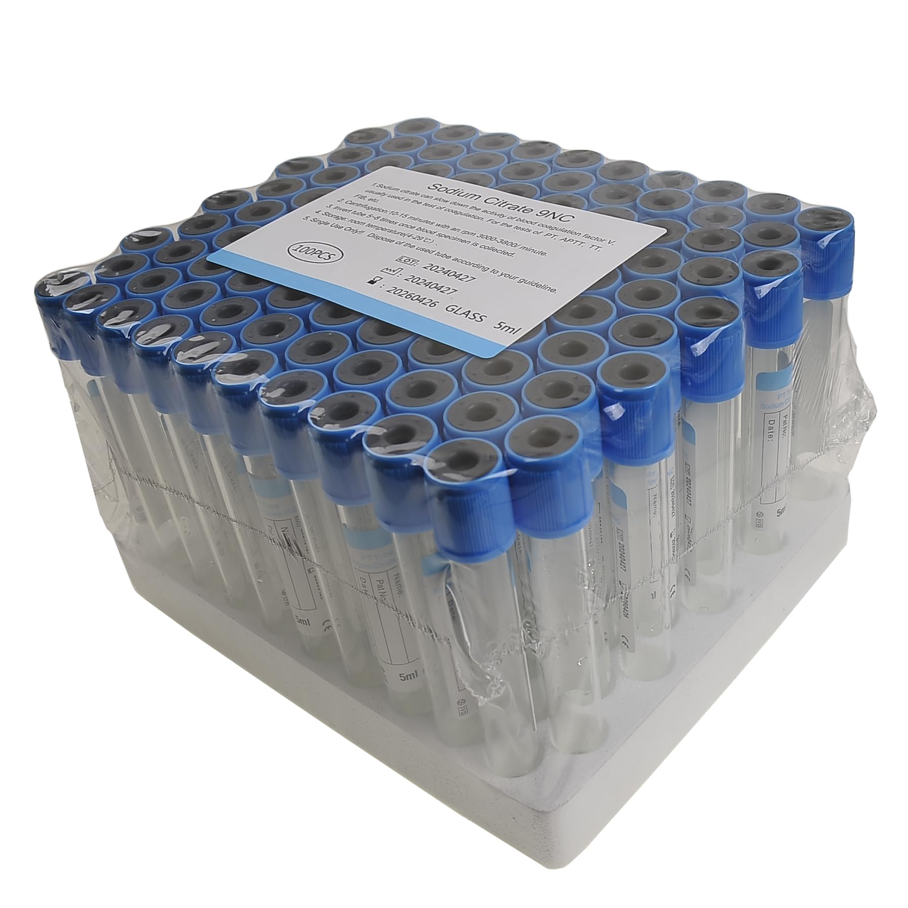 VNisenllc Pet Animals Lab Vacuum Blood Collection Tubes Buffered Sodium Coagulation Blood Collecting Tube Veterinary Supplies, 100pcs 10ml Light Blue