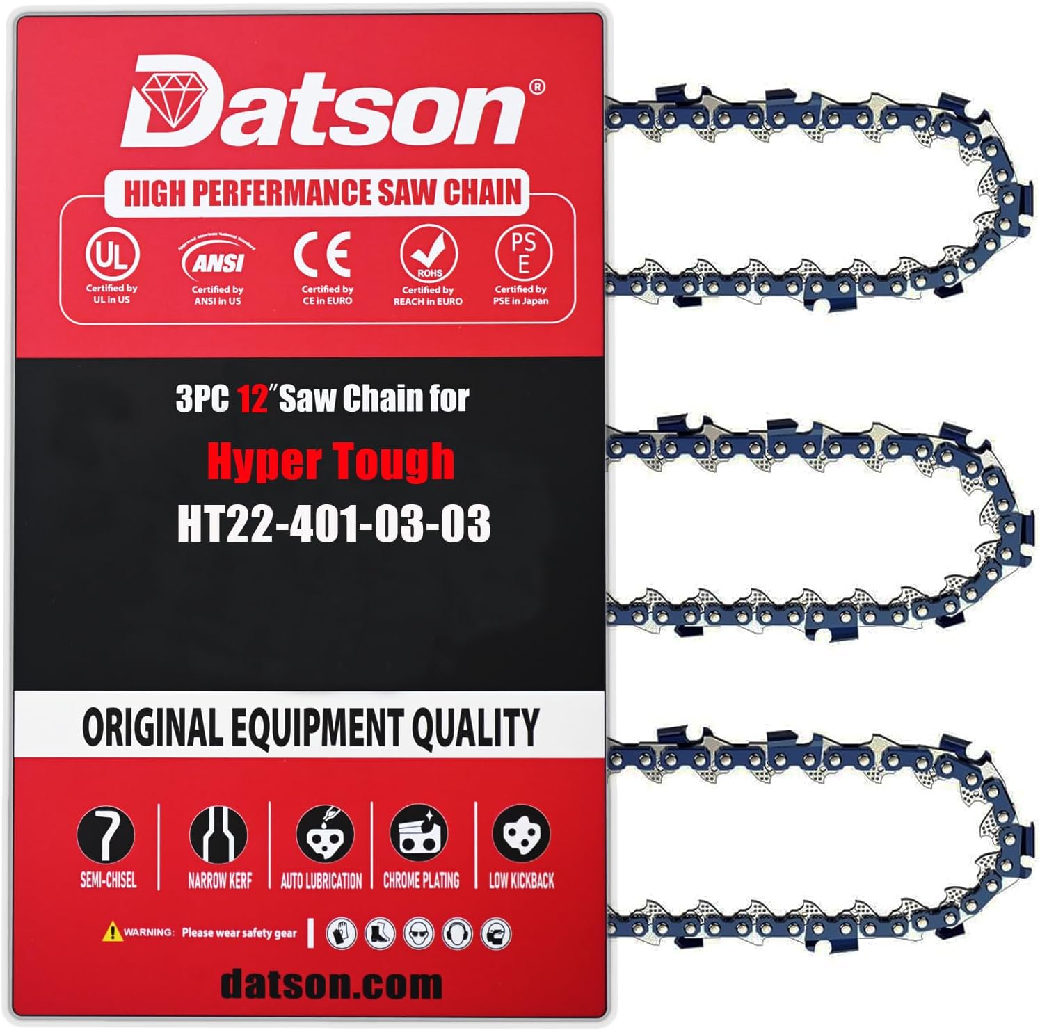 3PC 12 Inch Chainsaw Chain for Hyper Tough HT22-401-03-03, 12" Replacement Chain for Hyper Tough HT22-401-03-03 Chainsaw