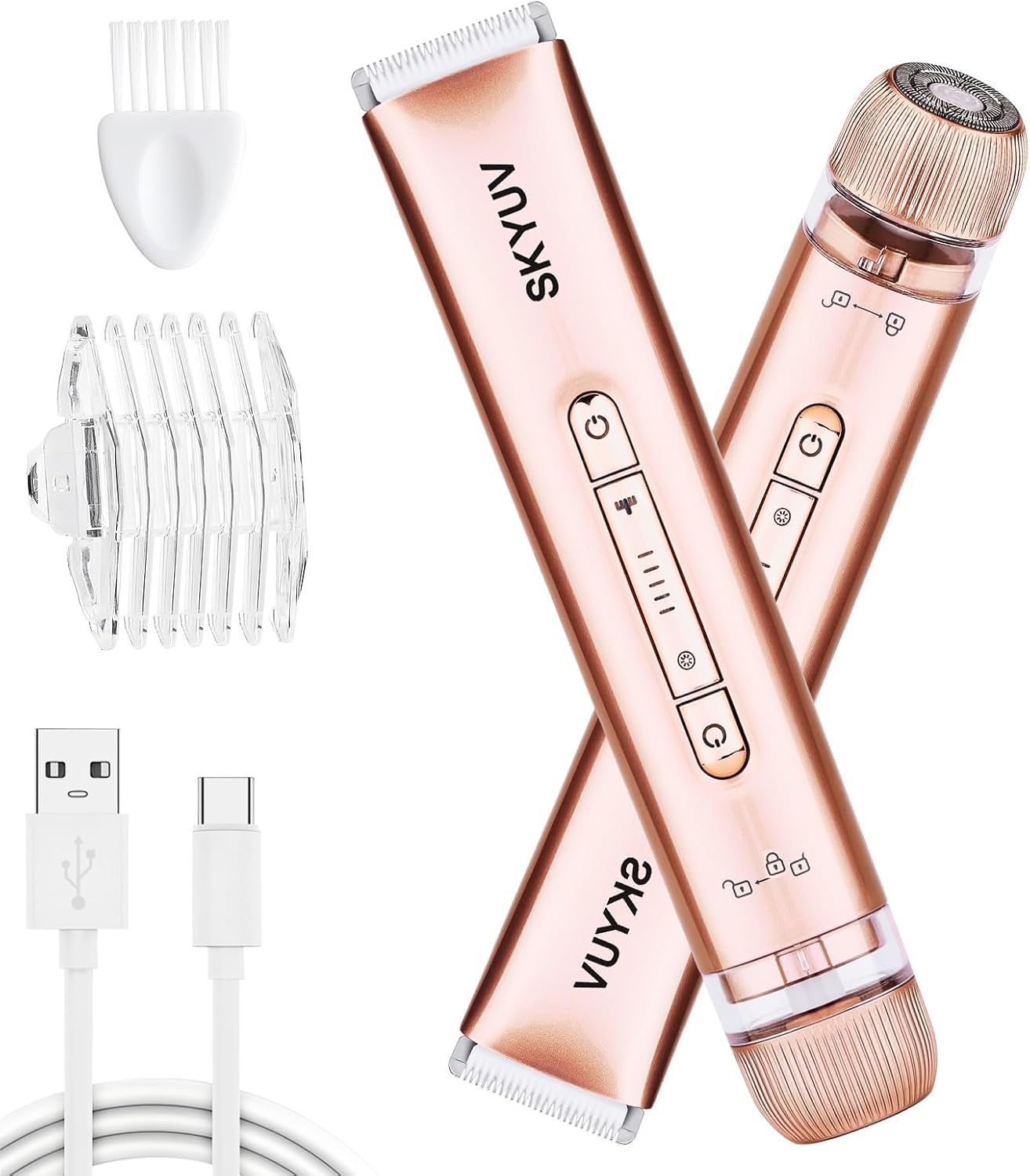 Bikini Trimmer for Women, SKYUV 2 in 1 Electric Razors Bikini Shaver, IPX7 Waterproof & Easy Cleaning, Ceramic Blade, USB Recharge, Cordless Body Hair Trimmer, Facial & Pubic Hair Removal