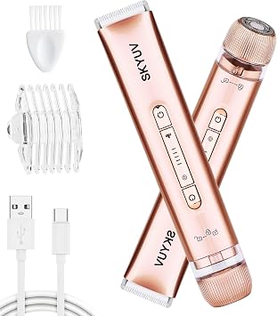 Bikini Trimmer for Women, SKYUV 2 in 1 Electric Razors Bikini Shaver, IPX7 Waterproof & Easy Cleaning, Ceramic Blade, USB Recharge, Cordless Body Hair Trimmer, Facial & Pubic Hair Removal