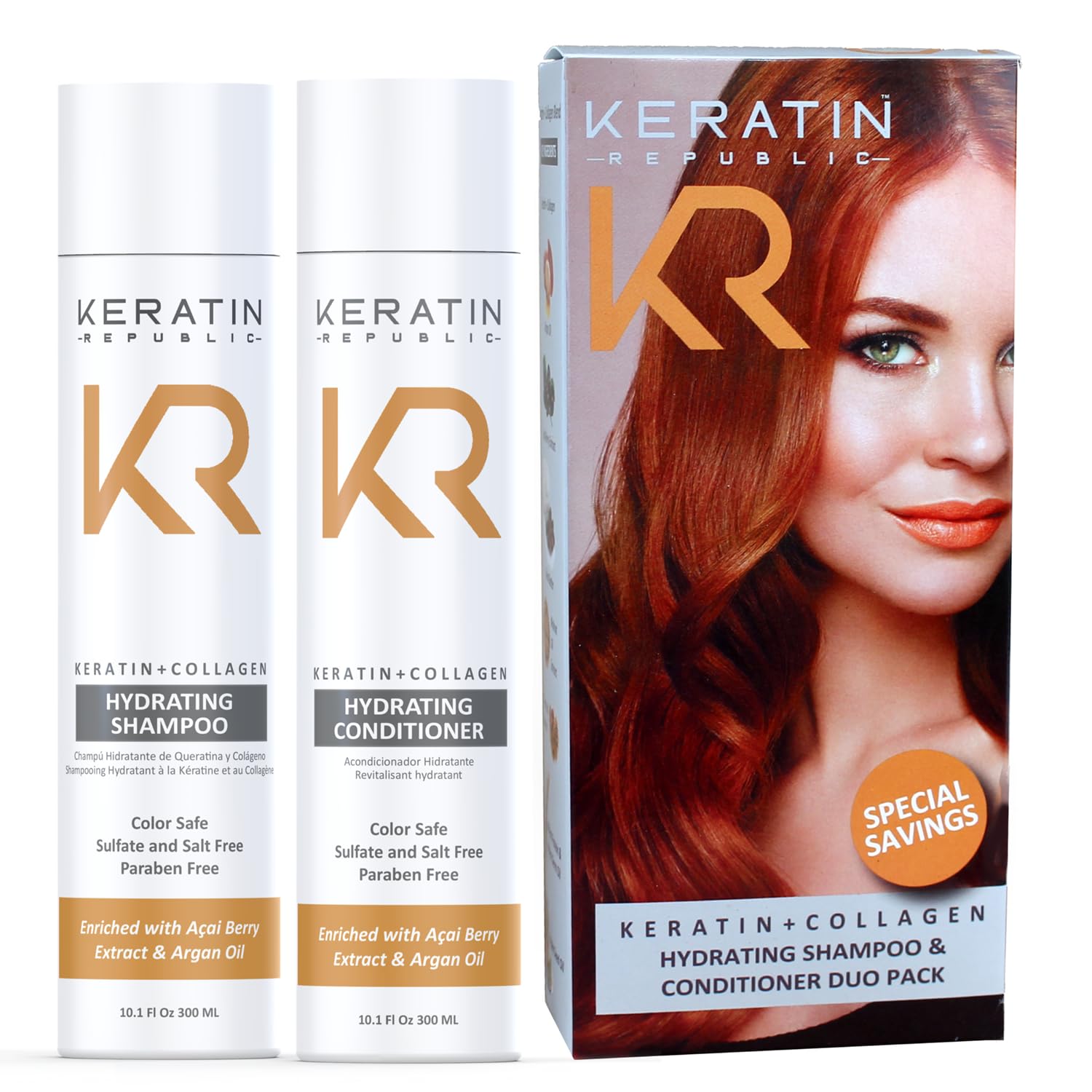 Keratin + Collagen Hydrating Shampoo & Hydrating Conditioner DUO Set (Contains 2-10.1 oz Bottles) by Keratin Republic