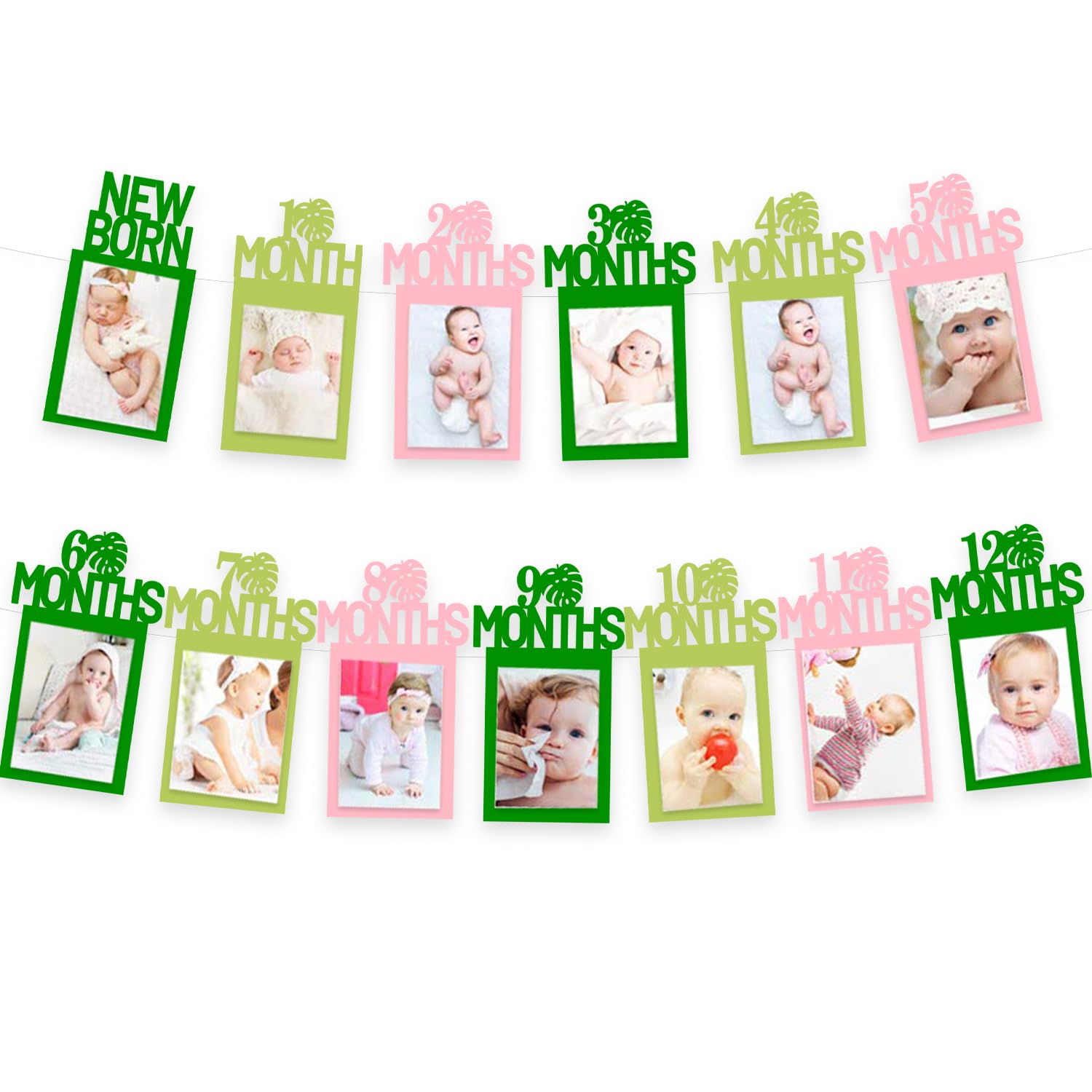 Tropical 12 Month Photo Banner Girl Jungle Safari Theme 1st Birthday Decoration Milestone Garland One Birthday Party Supplies Pink