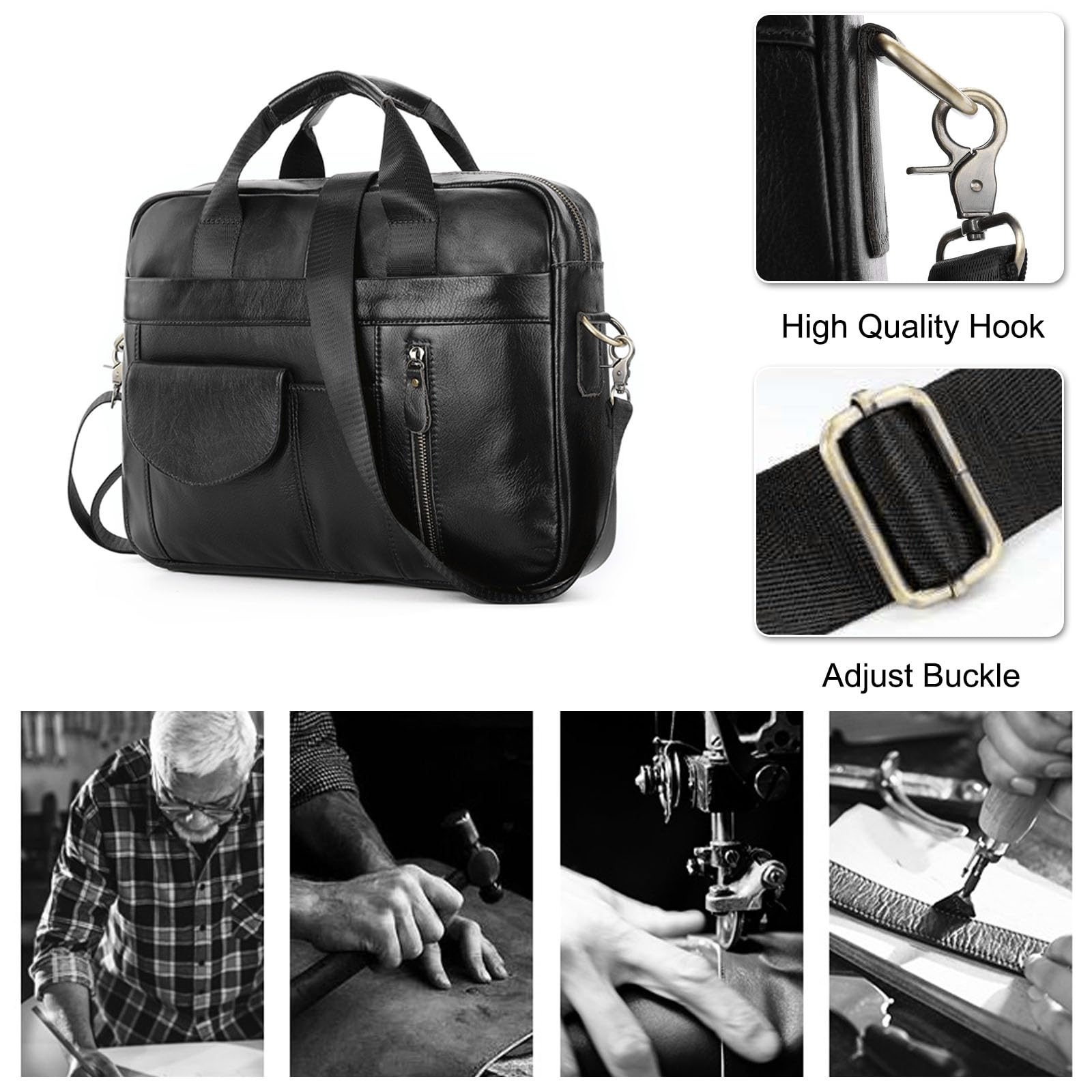 FANDARE Sac à Main Business Porte-Document Homme Sacoche Femme Cuir Véritable Cartable Sacoche Ordinateur Portable Mallette Affaires Sac Bandoulière pour Collège Cours Travail Business Voyage Noir