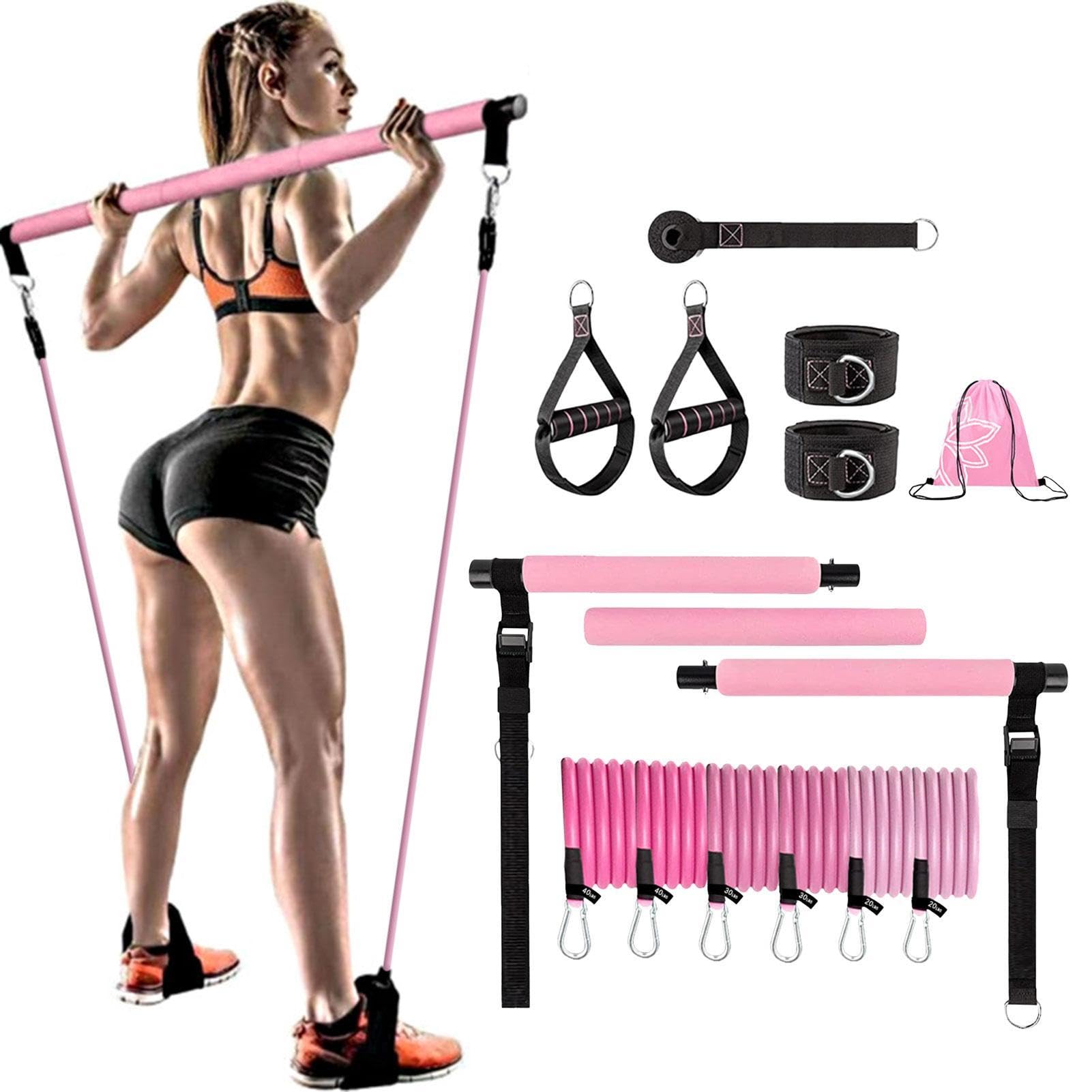 Pilates-Stangen-Set mit Widerstandsbändern, Workout-Ausrüstung, Heim-Fitnessstudio, mit Widerstandsbändern für Damen, Ganzkörper-Krafttraining, Yoga, Pilates